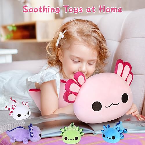 Miniatura 3 de KMUYSL Juguetes de peluche para niños de 3 a 8 años en adelante  Axolotl Mommy con 4 bebés en su barriga, juego de juguetes de peluche para niños