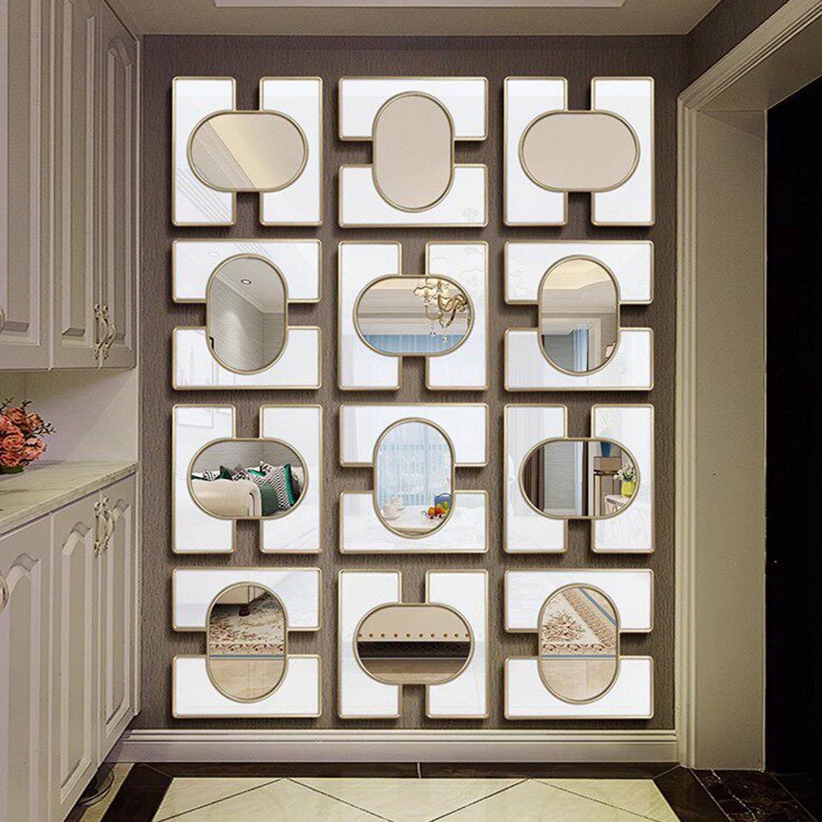 DAJIAYIQI Mirror Wall Decor, Modern Art Decorative Mirror, Wall Art Decor for Bedroom Living Room Entryway Dining Room Hallway(12pcs)