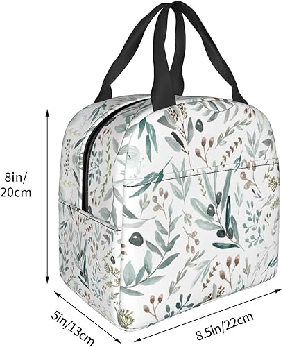Miniatura 8 de Bolsa de almuerzo reutilizable con aislamiento térmico de hoja verde salvia de primavera para mujeres y hombres impermeable para el trabajo oficina