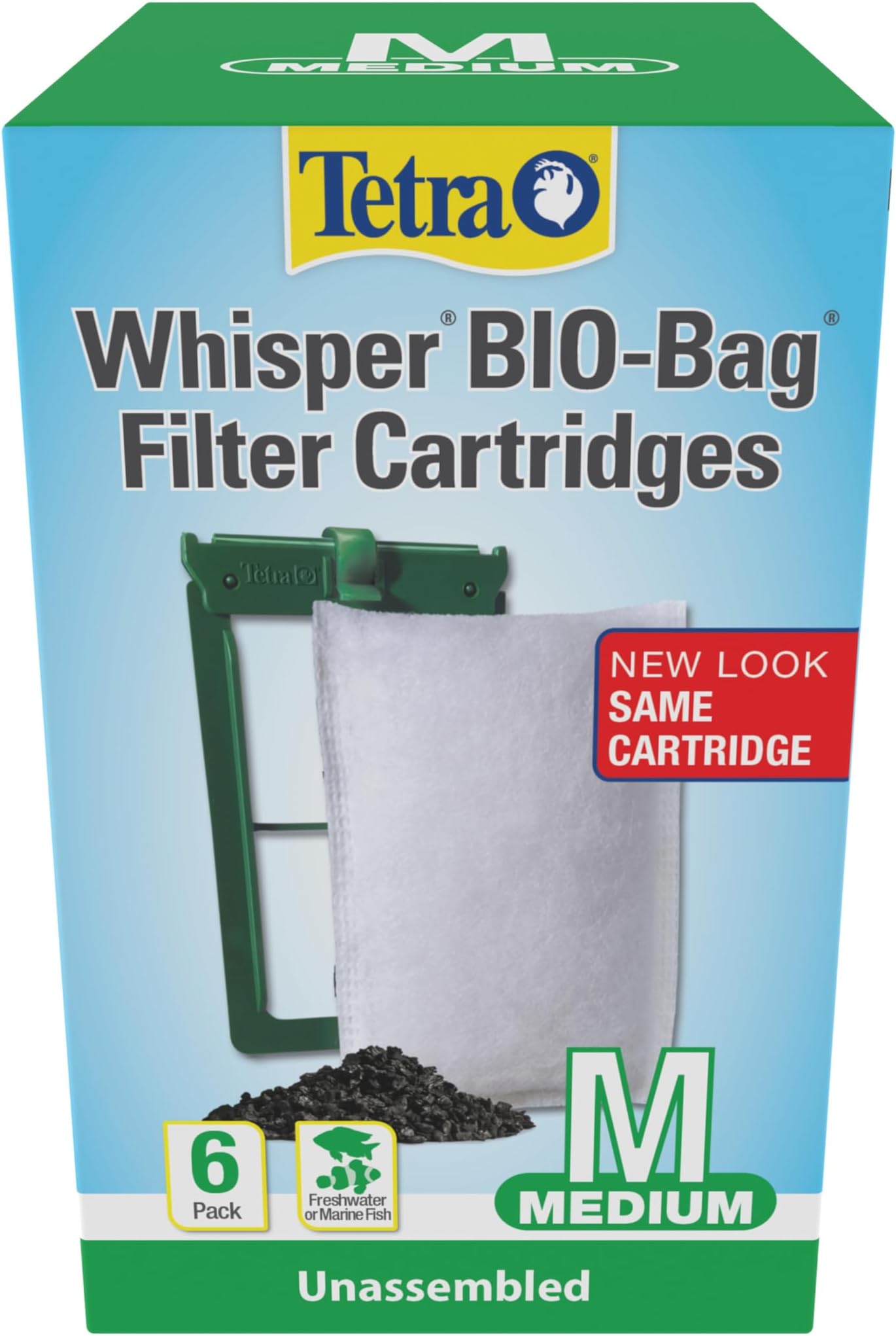 Tetra Whisper Bio-Bag Medium Filter Cartridges for Aquariums, 6 Count, Unassembled, Fits Tetra Whisper Fish Tank Filters 5-10 Gal, PF-10, IQ 10