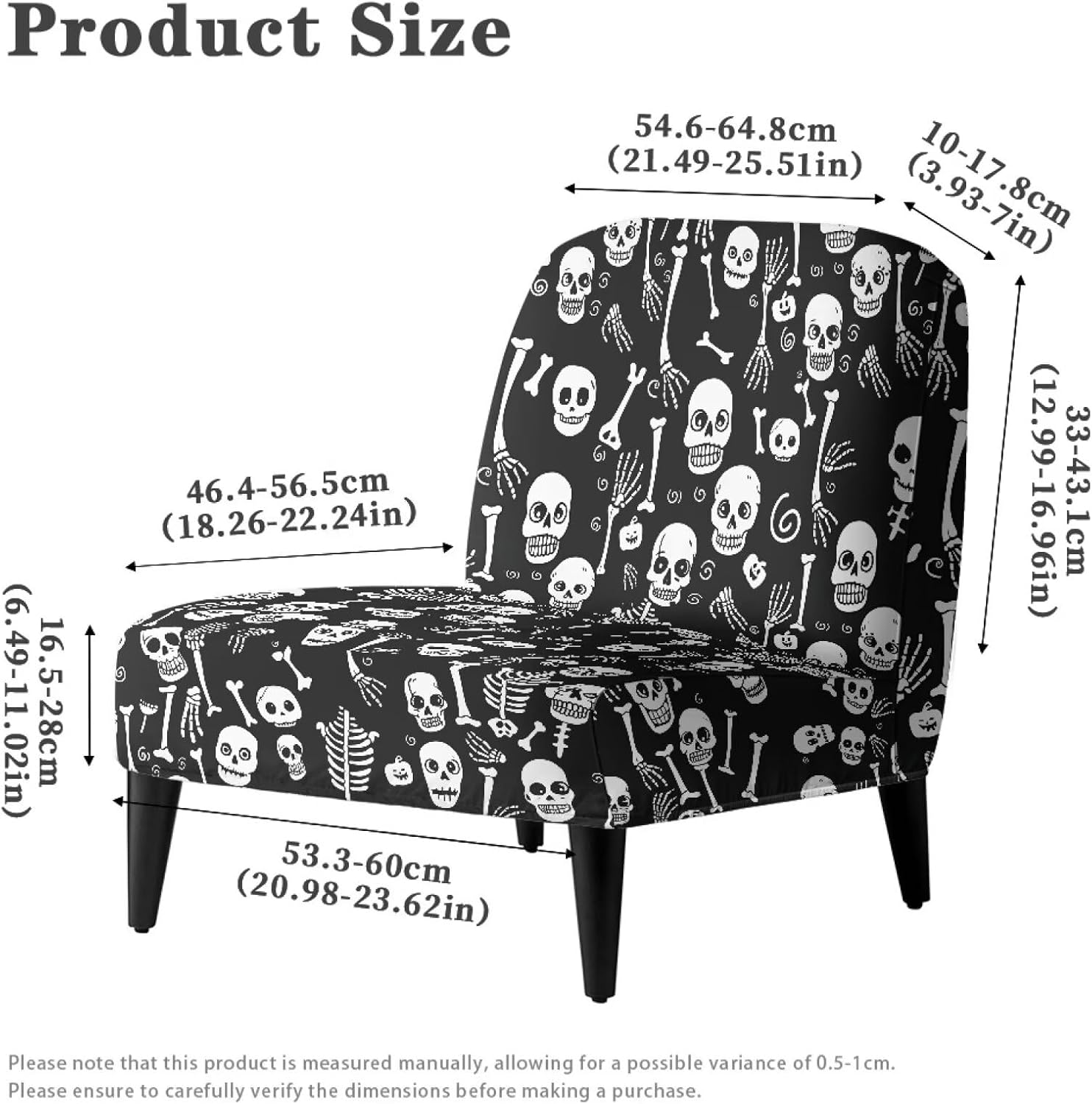 Merkmak Skeleton Skull Armless Accent Chair Cover Slipcovers No Arms Couch Chair Cover Non Slip Single Sofa Protective Slipcover Without Arms for Farmhouse Furniture Protector