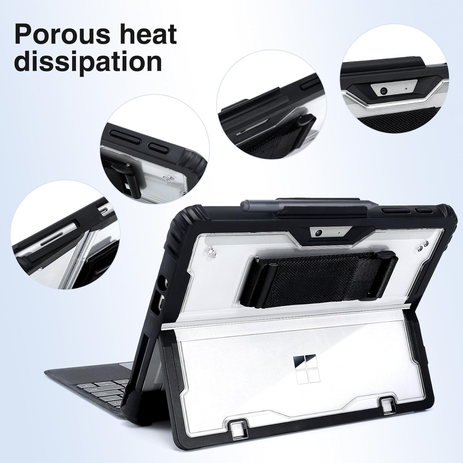 Omnpak Microsoft Surface Go 4 2023/Surface Go 3 2021/Surface Go 2 2020/Surface Go 2018 Case Shock-Resistant Rugged Protective Cover with Shoulder Strap, Hand Strap Compatible with Type Cover Keyboard