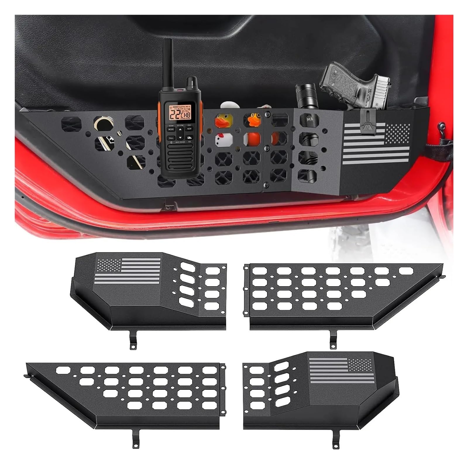 Lhdktee One Color Cargo Cover Set Metal Front Door Pocket Storage Box For Jeep For Wrangler Jl Jlu 4Xe 2018+ For Gladiator Jt 2020+(Not For Power Seats), 4Piece Rear Trunk Parcel Shelf