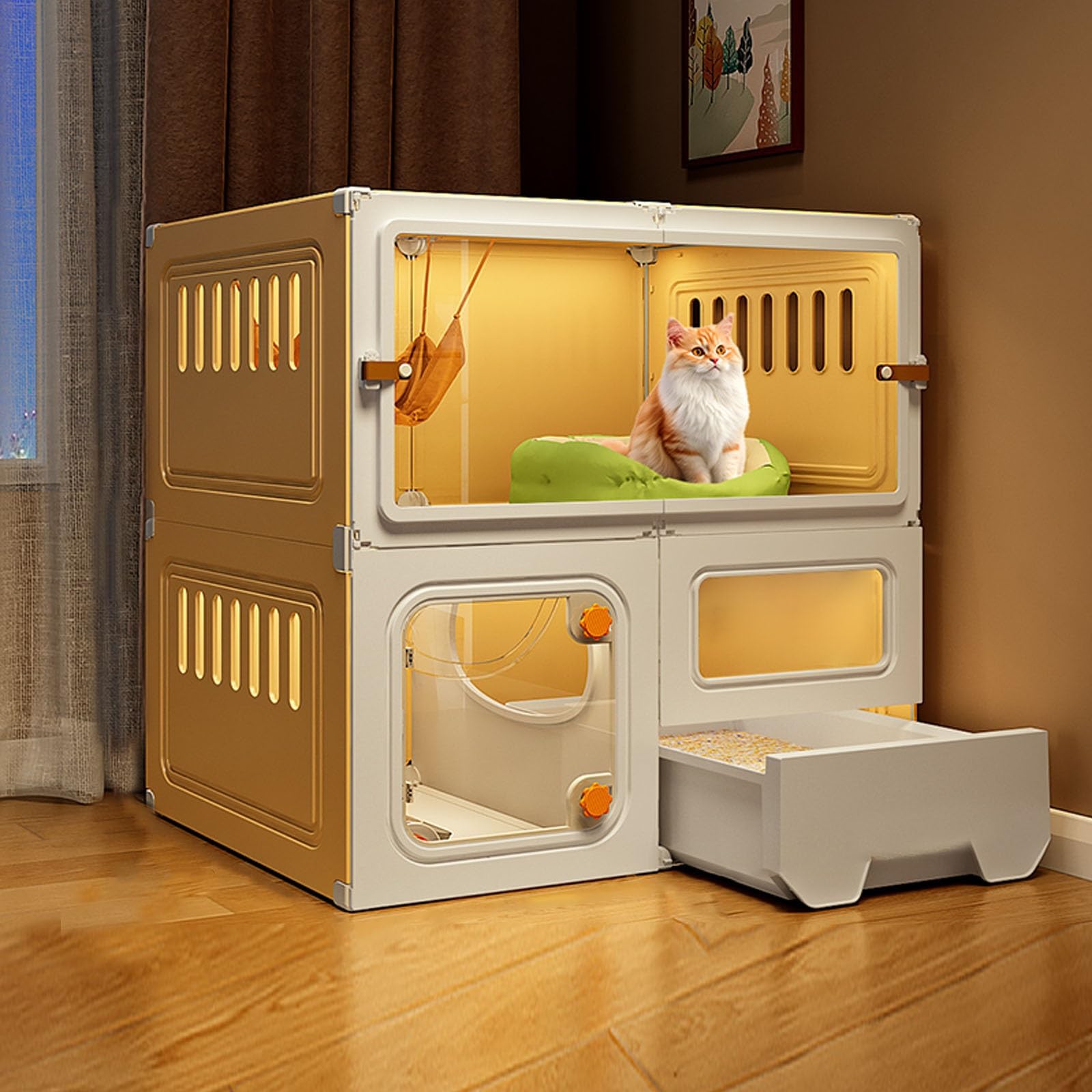 Cage pour chat ventilée et durable avec système de litière propre intégré