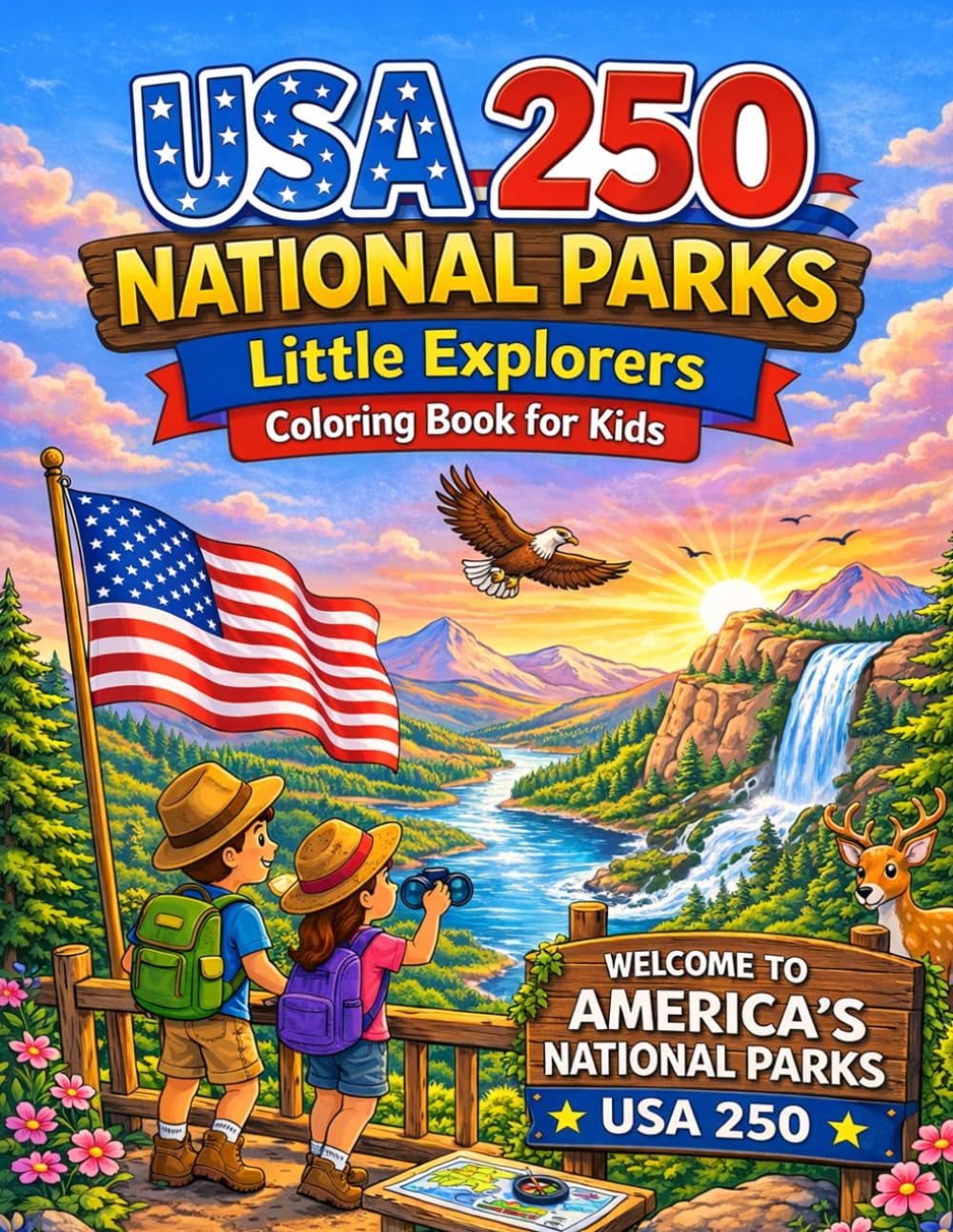 USA 250 National Parks Little Explorers Coloring Book for Kids: A Fun Patriotic Adventure Coloring Book Featuring America’s National Parks, Young ... Hiking, and USA 250 Celebration Scenes