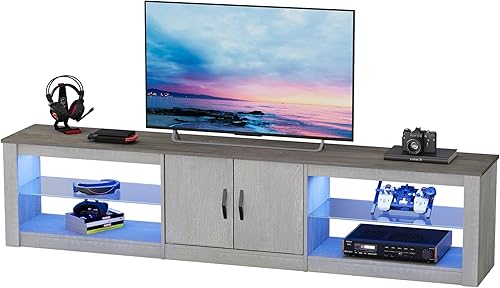 Miniatura 8 de Bestier Soporte de TV de 80 pulgadas para televisores grandes de 5565758585 pulgadas, centro de entretenimiento LED con dos gabinetes, estantes de