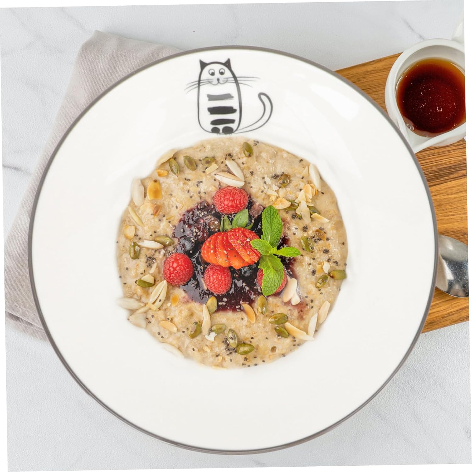 Japanese Cat Design Ceramic Dinner Plates Set 6-Piece Black Ceramic Dish Stylish Serveware for Pasta Appetizers and Desserts for Home or Parties