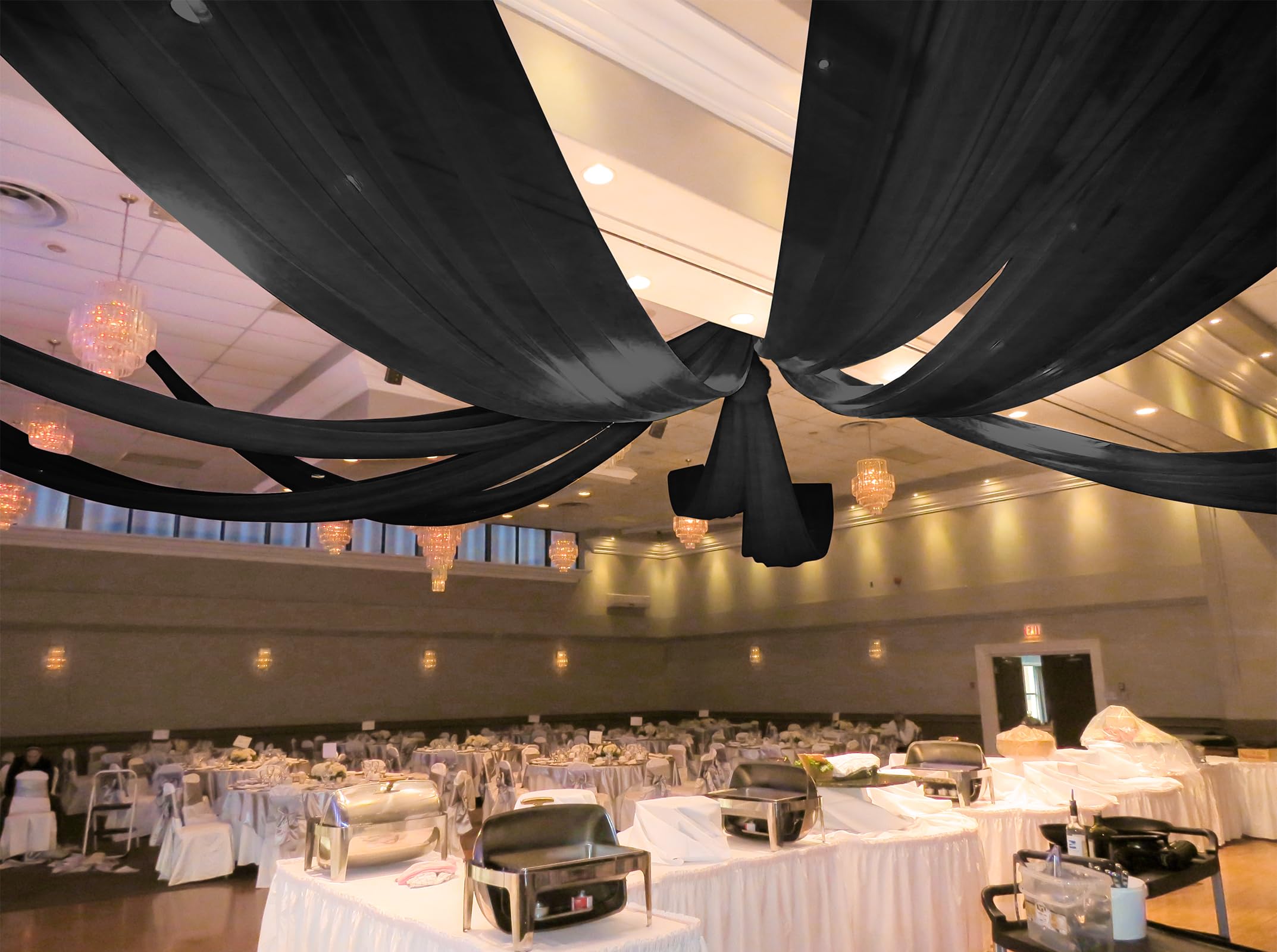 6 Panels Black Ceiling Drapes for Wedding 5ftx15ft Ceiling Drapes Wedding Arch Draping Fabric Cheesecloth Sheer Curtain Romantic Ceiling Decorations