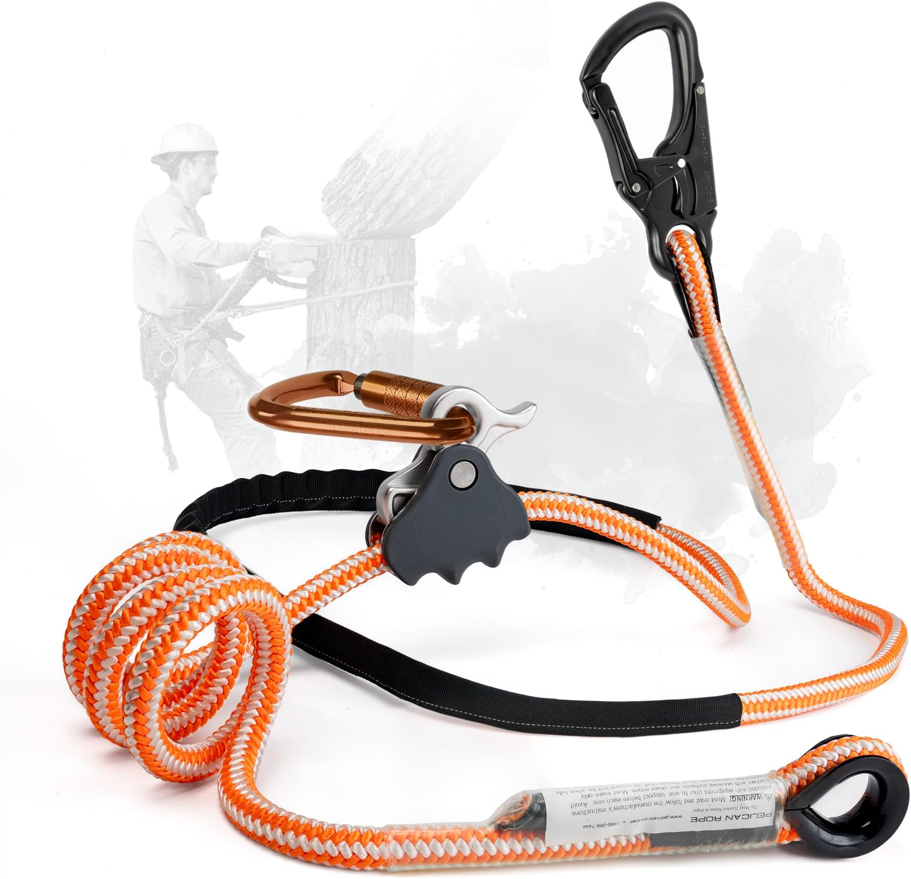 ProClimb Arborist Positioning Lanyard by Pelican Rope - 1/2 in x 8 ft Polyester Rope with Aluminum Snap Hook - Adjustable, High Visibility, ANSI/OSHA Certified for Work Positioning and Tree Climbing