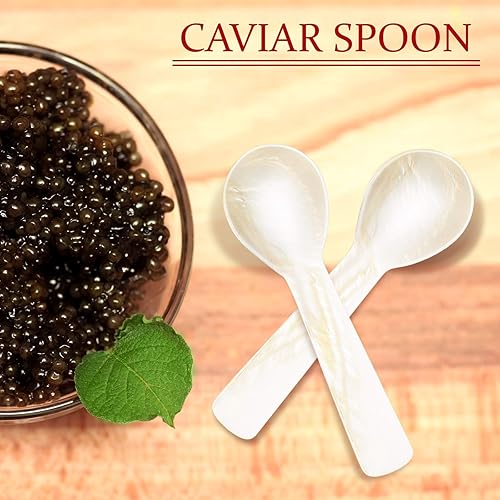 Miniatura 9 de Cucharas de caviar de madreperla con mango redondo para caviar, huevo, helado, sal, café, servicio de restaurante (12 piezas, 3.55 pulgadas)