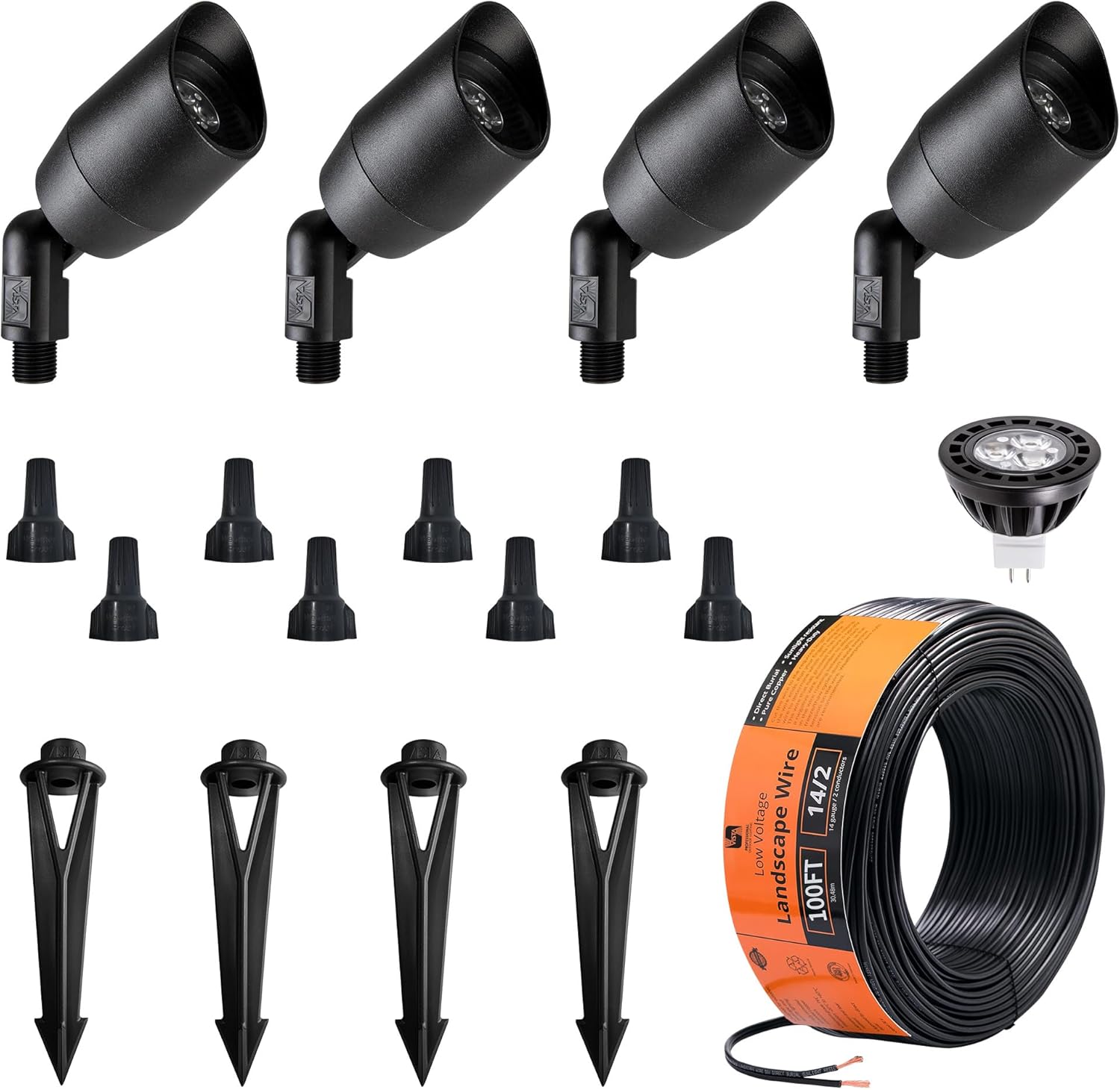 VISTA 4 Pack Cast Aluminum Landscape Spotlights, Low Voltage Landscape Lighting Spot Lights Outdoor with 4.5W MR16 LED Bulb for Yard, Garden, Lawn, Tree