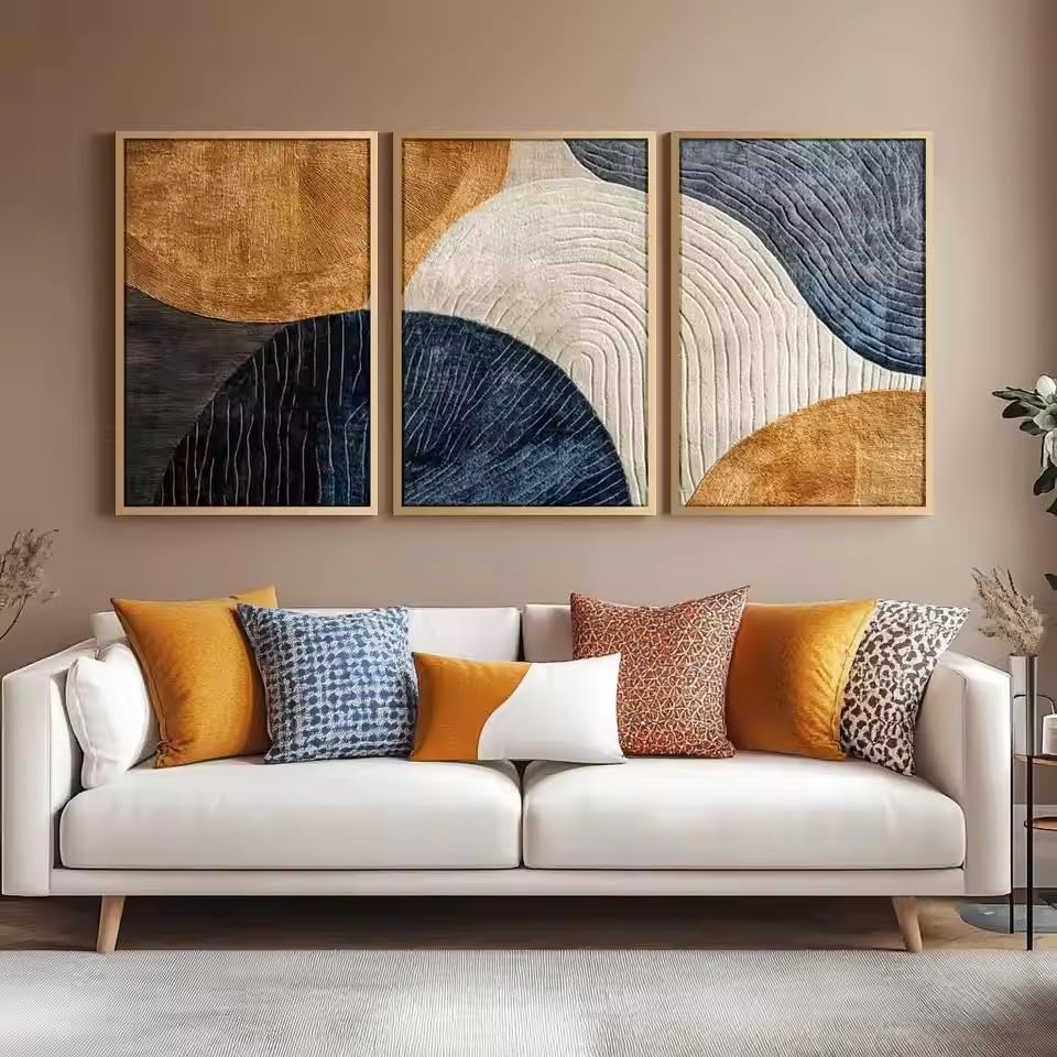 DIHANSM Japandi - Juego de tríptico para decoración de pared, arte moderno, arte abstracto en lienzo, para oficina y pasillo (75 x 110 cm x 3 sin enmarco)