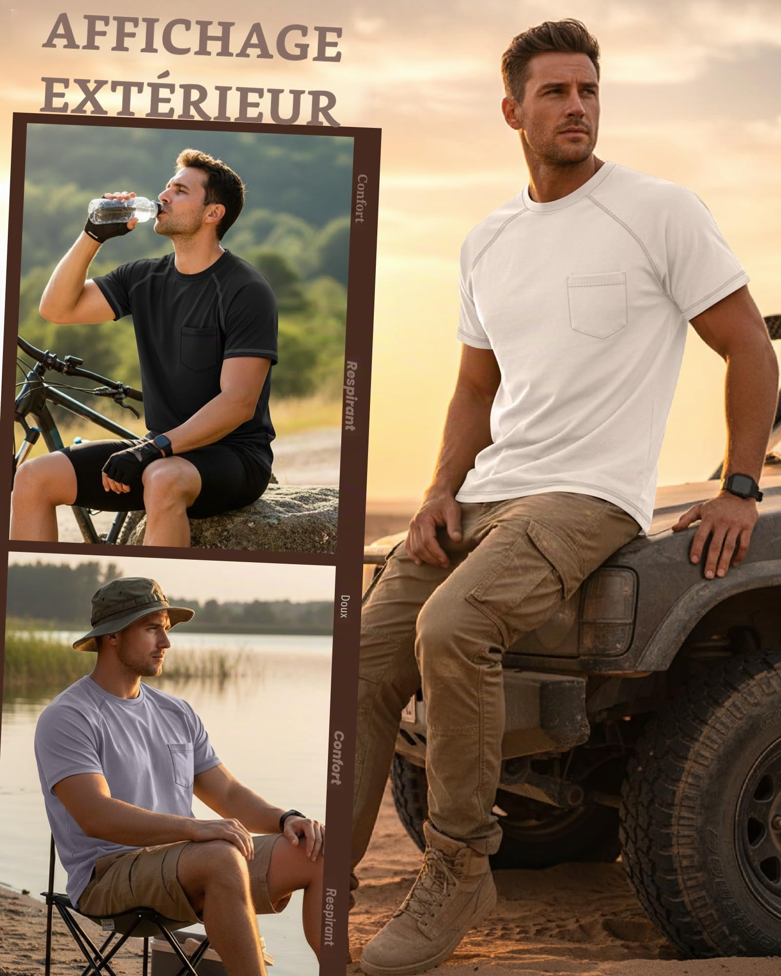 Neer 3 T-Shirts Homme Grandes Tailles avec Poche