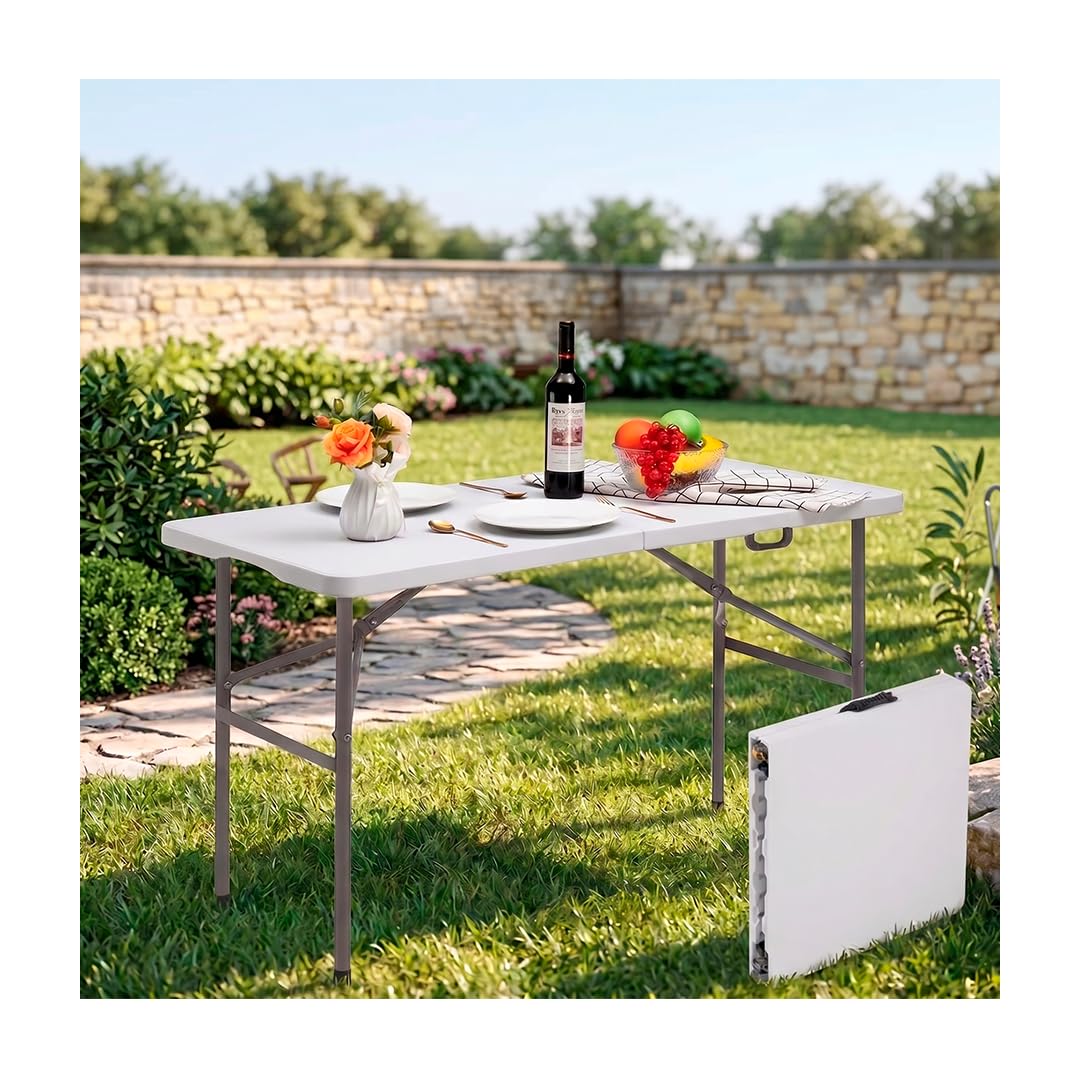 CUORY Mesa Plegable Portatil 1.20 Metros Tipo Portafolio para Jardin | Escritorio Grande Ligera Plástico Resistente | Mesa de Trabajo Comedor Multiusos
