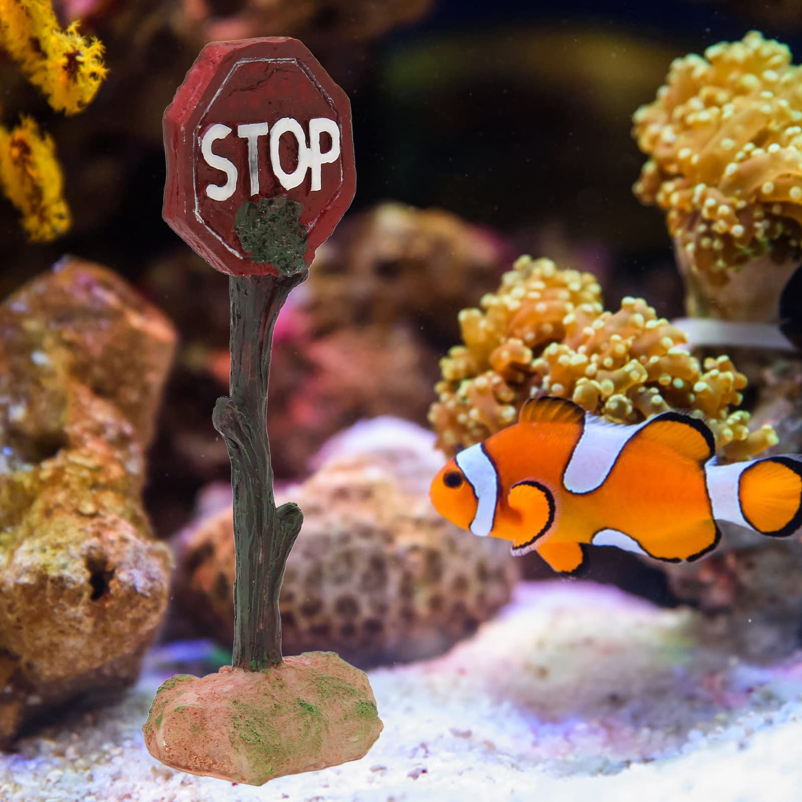Vitdipy Fish Tank Warning Sign Decoration, Stable Weighted Base Simulation Resin Stop Sign Ornament for Aquarium Landscaping - Image 4