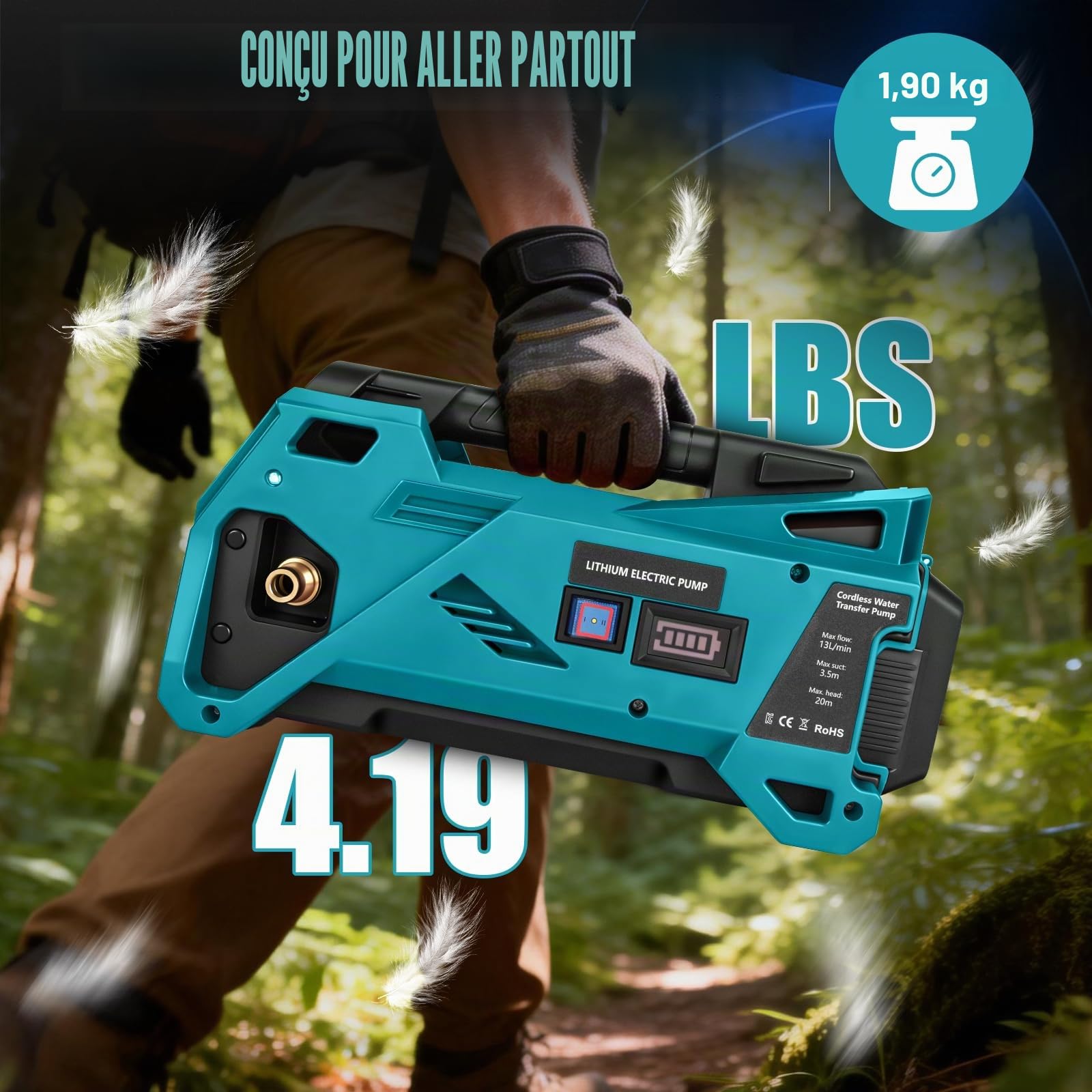 Pompe à eau compatible avec batterie Makita 18 V, pompe électrique portable sans fil auto-amorçante pour maison, piscine, camping-car, jardin, spa, bassin, aquarium (sans batterie)