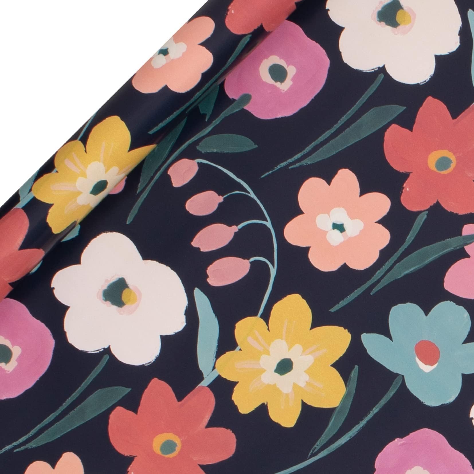 Glick Luxury Roll Wrap, Bloom Wrapping Paper, Perfect for Gift Wrapping, Arts & Crafts and More, 4 metres x 700 mm, Navy Bloom