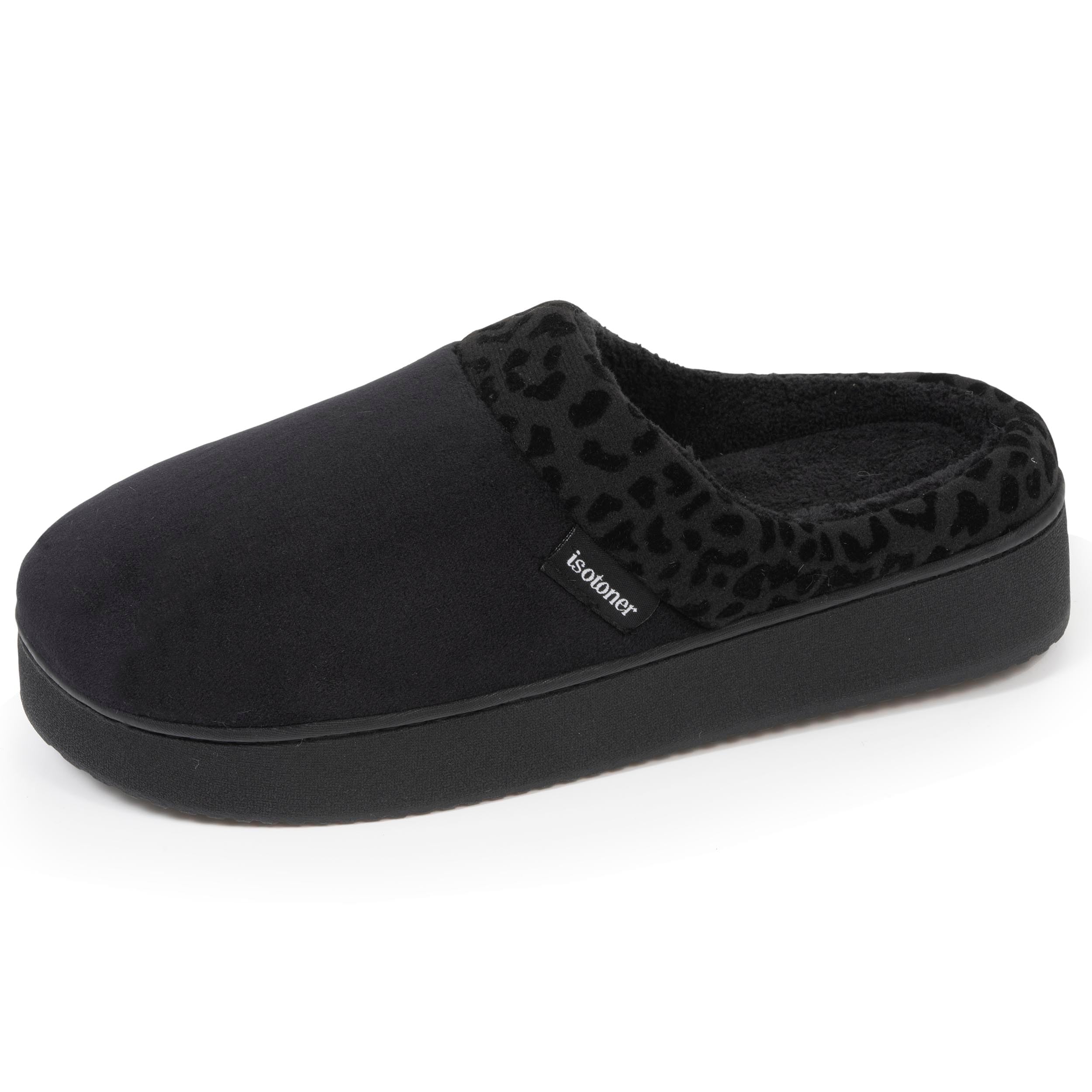Isotoner Chaussons pantoufles Mules femme velours ultra doux - noir, 36 EU