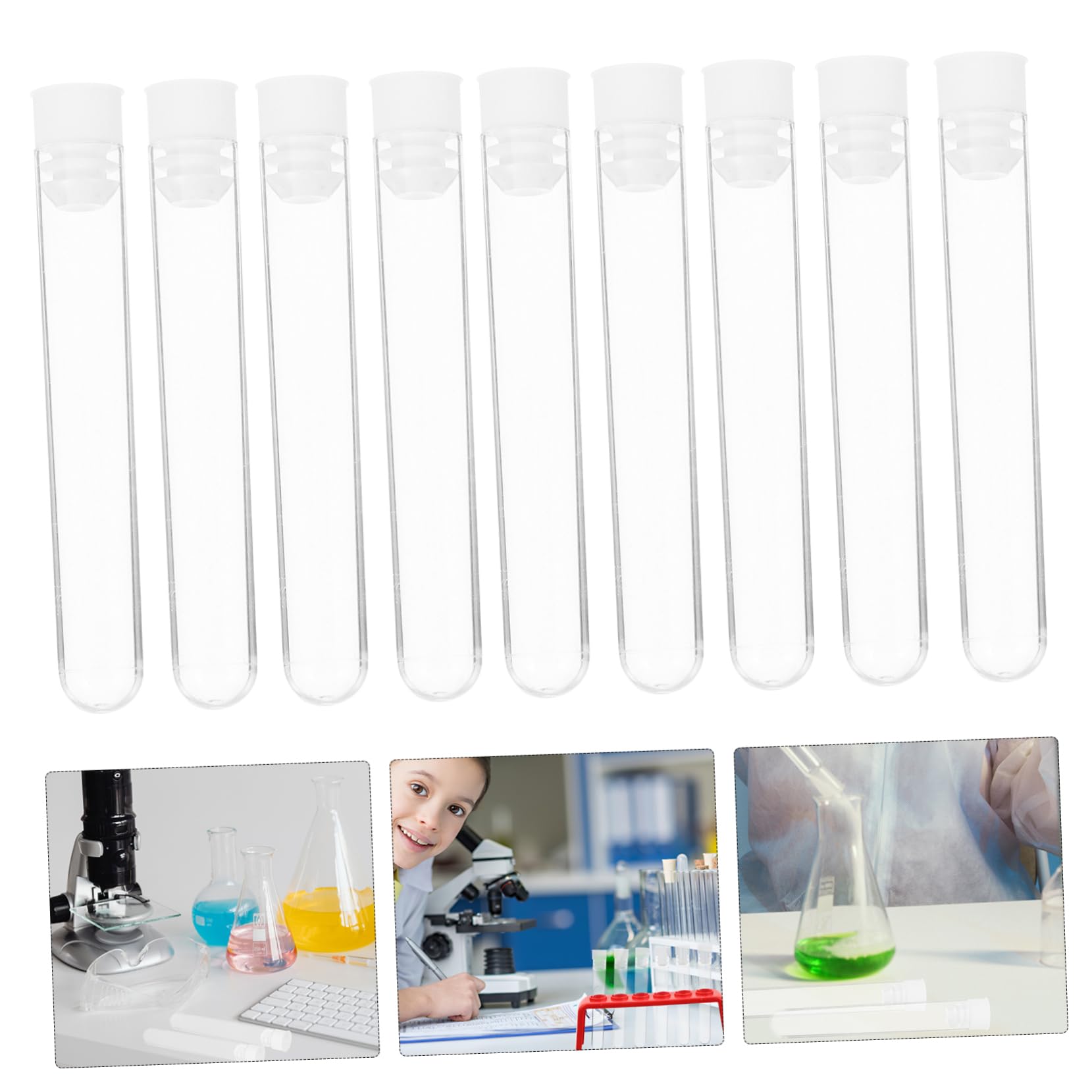 KICHOUSE 50pcs Lotion Bottle Spices Tube Small Laboratory Bottle Large Test Tube Medical Test Tube Test Tubes with Caps Lab Test Tube Clear Container with Lid Chemistry Test Tube Lab Tubes