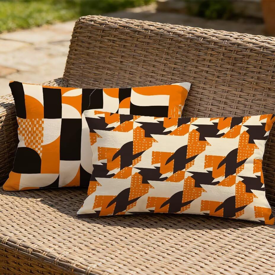 Housses de coussin de jardin 50x70 imperméable texture lin orange pour extérieur