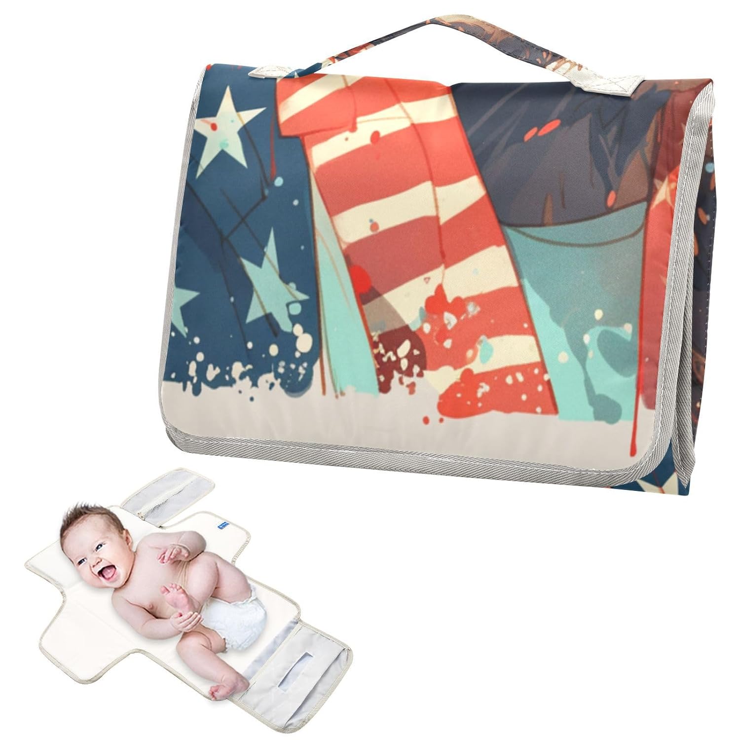 Funny Animal Sloth 4th of July Independence Day Reusable Toddler Changing pad with Tissue Pocket Baby Portable Changing pad Lightweight & Foldable Changing Station cambiadores de pa?ales para