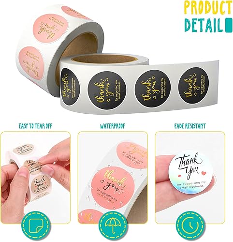 Miniatura 4 de 3000 calcomanías de agradecimiento, 6 rollos de calcomanías de agradecimiento de 1 pulgada para pequeñas empresas con 6 diseños, suministros para