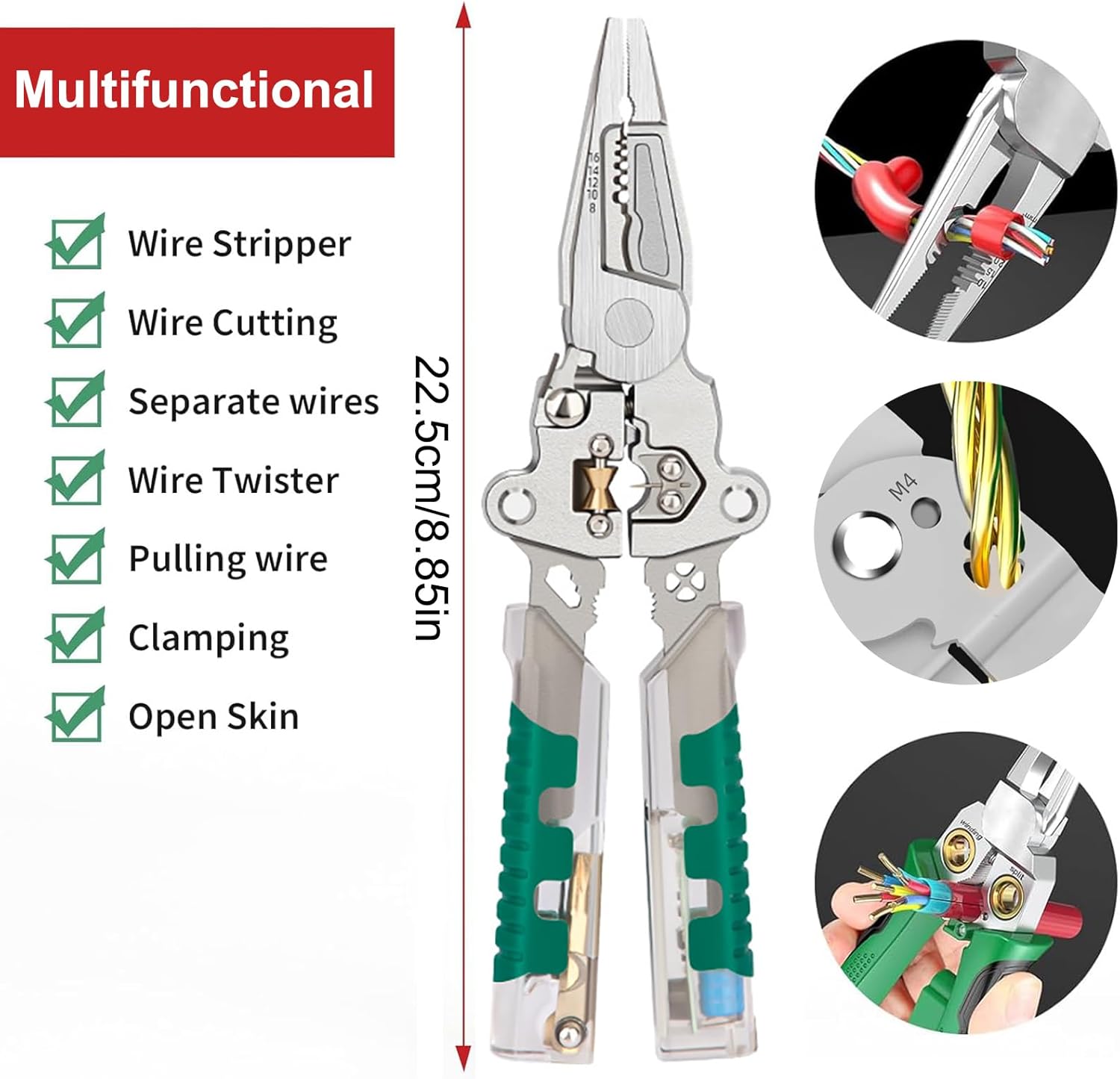 18-in-1 Folding Wire Stripper Pliers – Multi-Tool with Voltage Detector & Crimper for Electricians, Compact for Cutting, Pulling & Splitting Wires and Cables