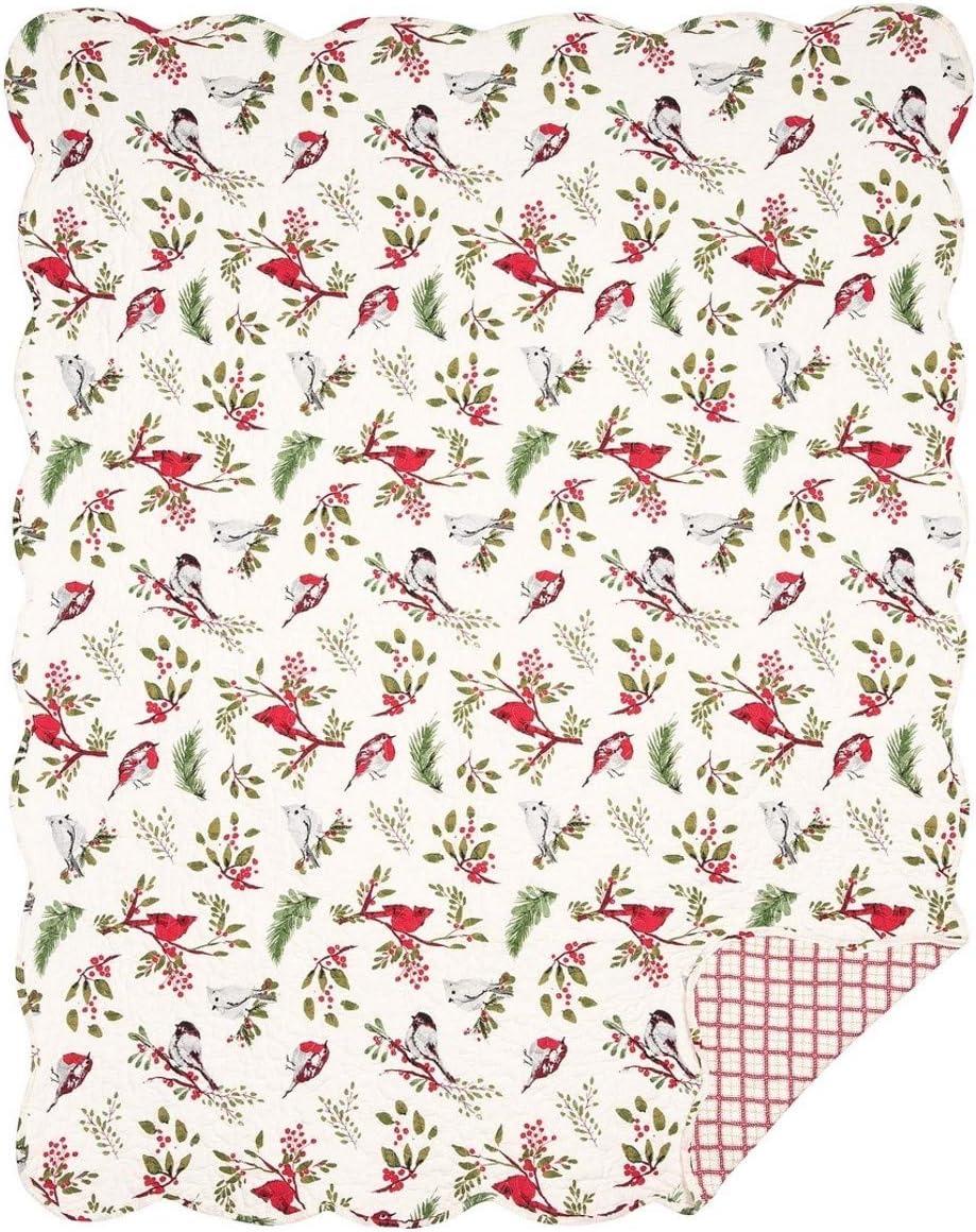 C&F Home C&F Reversible Cotton Sprig Bird Scalloped Edge Throw 48 Inches x 60 Inches