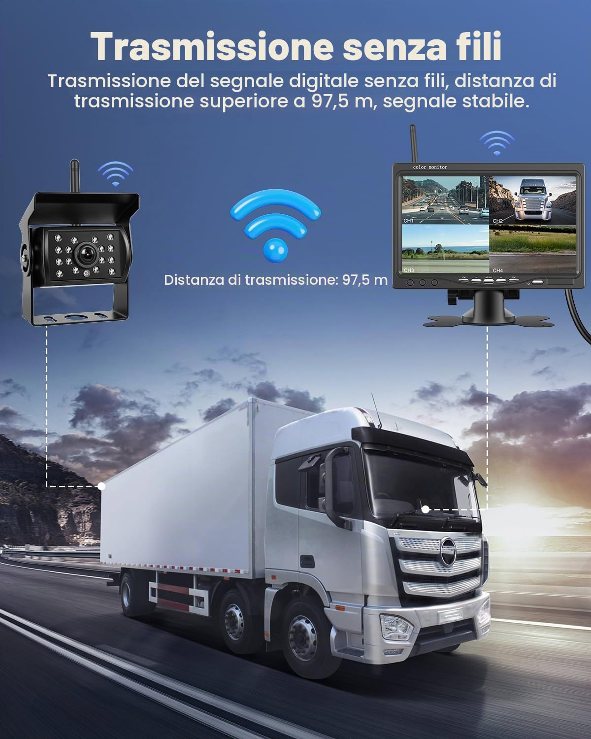 NHOPEEW Kit telecamera di backup wireless con doppia telecamera 1080P – Display HD da 7 pollici, visione notturna impermeabile IP68 per camion, rimorchi, camper, furgoni e automobili