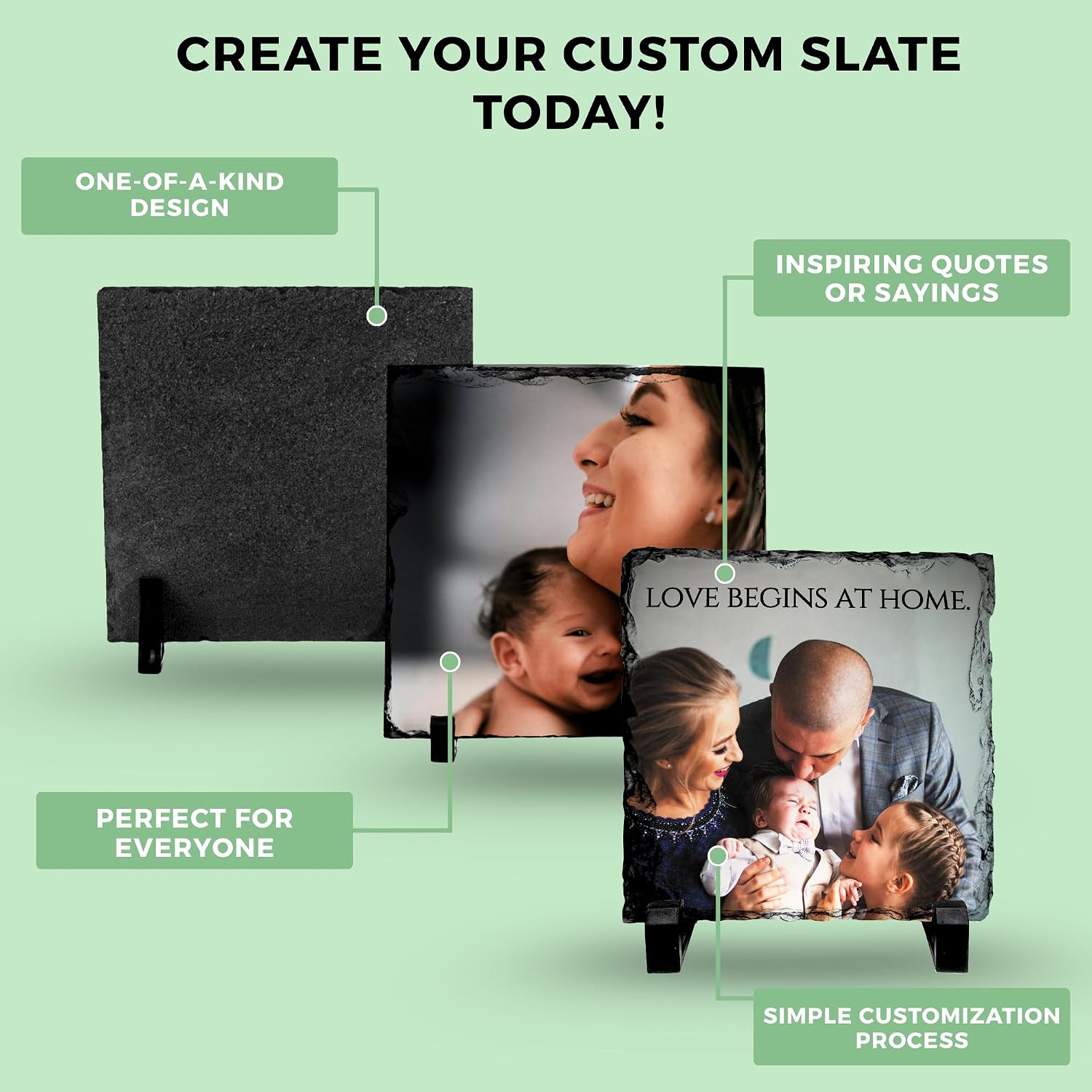 Personalized Photo Rock Slate Frame - Custom Stone Plaque Picture Frame - Gifts for Mothers Fathers Day Wedding Birthday Christmas Memorial Pet Photo - Souvenir Slate Gift - Own Photo & Text