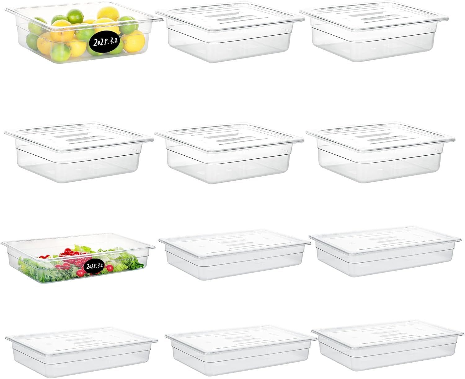 BIEAMA 12 Pack NSF Food Pans with Lids, 1/2 Size 4'' Deep, 1/1 Size 4'' Deep Commercial Food Storage Containers, Polycarbonate, Clear