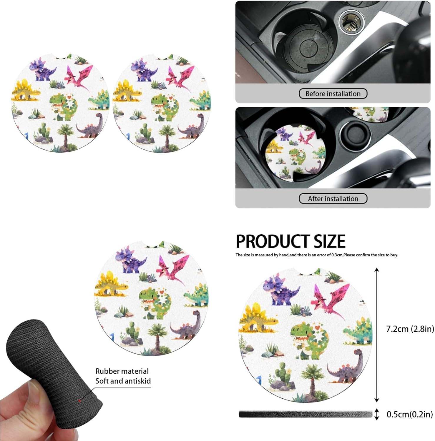 Cartoon Mini Dinosaur T-rex Hand Drawing Car Seat Cover Full Set Universal 13 Pcs for Cute Pterosaur Dinosaur Forest Front and Back Seat Cover Keychains for Truck SUV…