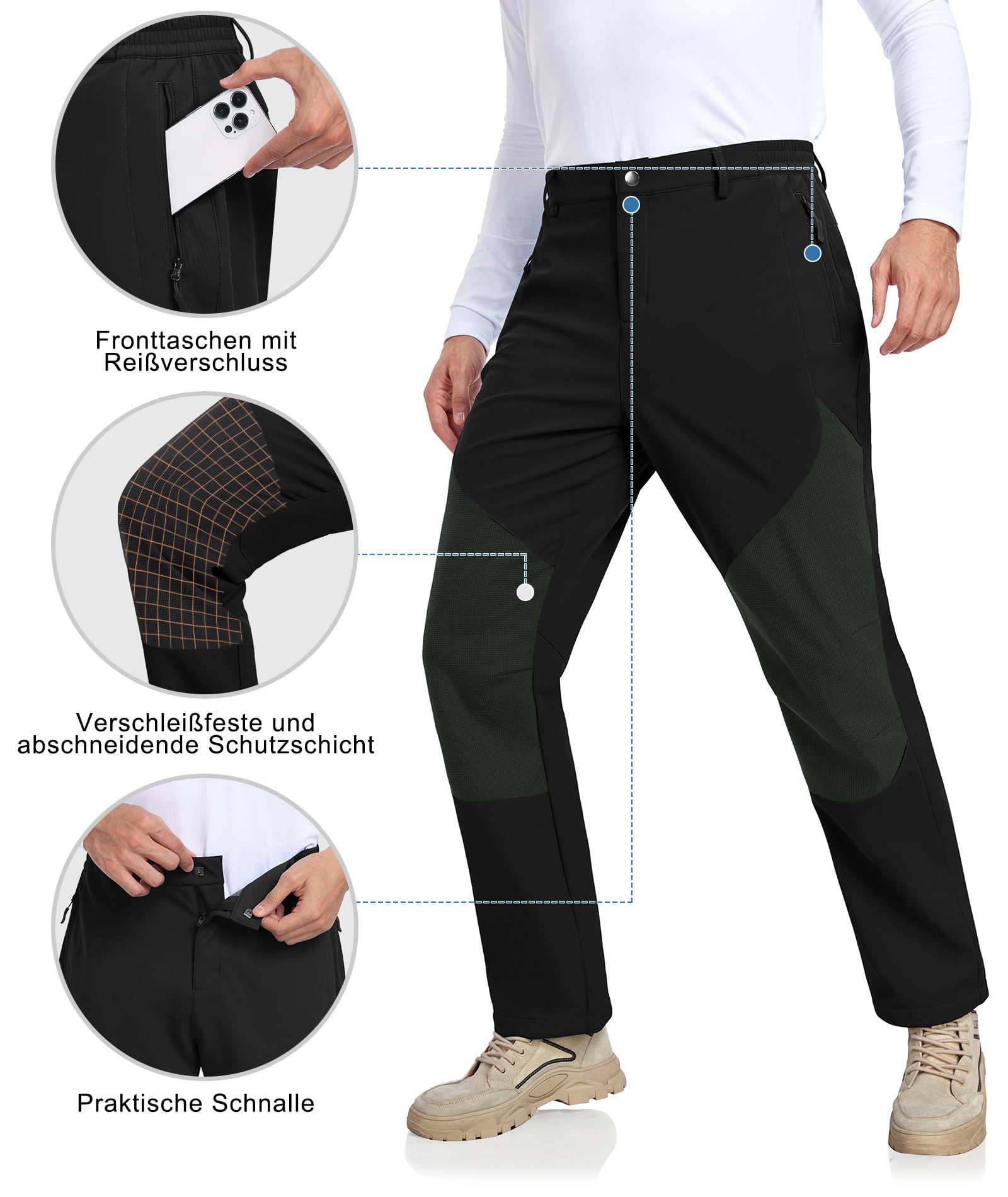 Pantaloni da Lavoro Uomo Invernali Pantaloni Trekking Antipioggia Impermeabili Termici Pantaloni Neve Sci Snowboard Caldo Antivento Tasca con Cerniera (Loose Fit)
