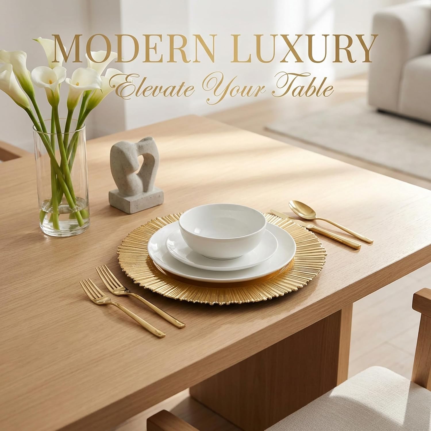 13 Inch Charger Plates Bulk Set, Reusable Round Chargers for Dinner Plates, Formal and Casual Table Chargers for Bachelor Party Picnic (Organ Gold, 12 PCS)