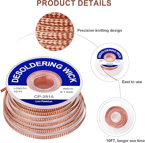 Miniatura 24 de trenza de mecha de soldadura, 10 pies de longitud, herramienta de eliminación de trenza de mecha de desoldadura, 1 pieza sin limpiar, rollo