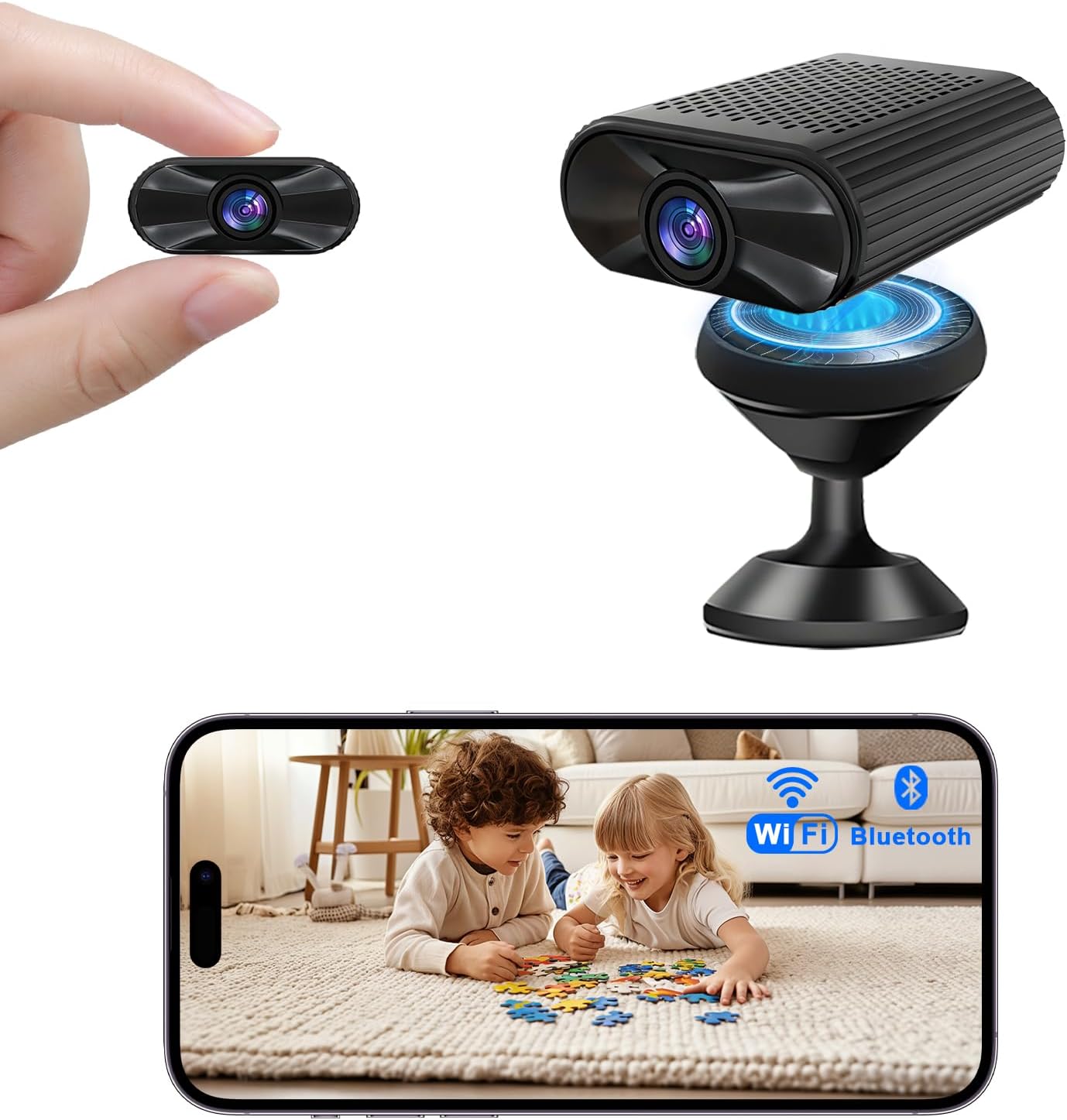 Mini HD 4K Wireless Camera Portable Nanny Cam with Night Vision, Motion Detection, and Phone App Live View - Compact Security Pet Camera for Home/Office 24/7 Cycle Save Video (Small)