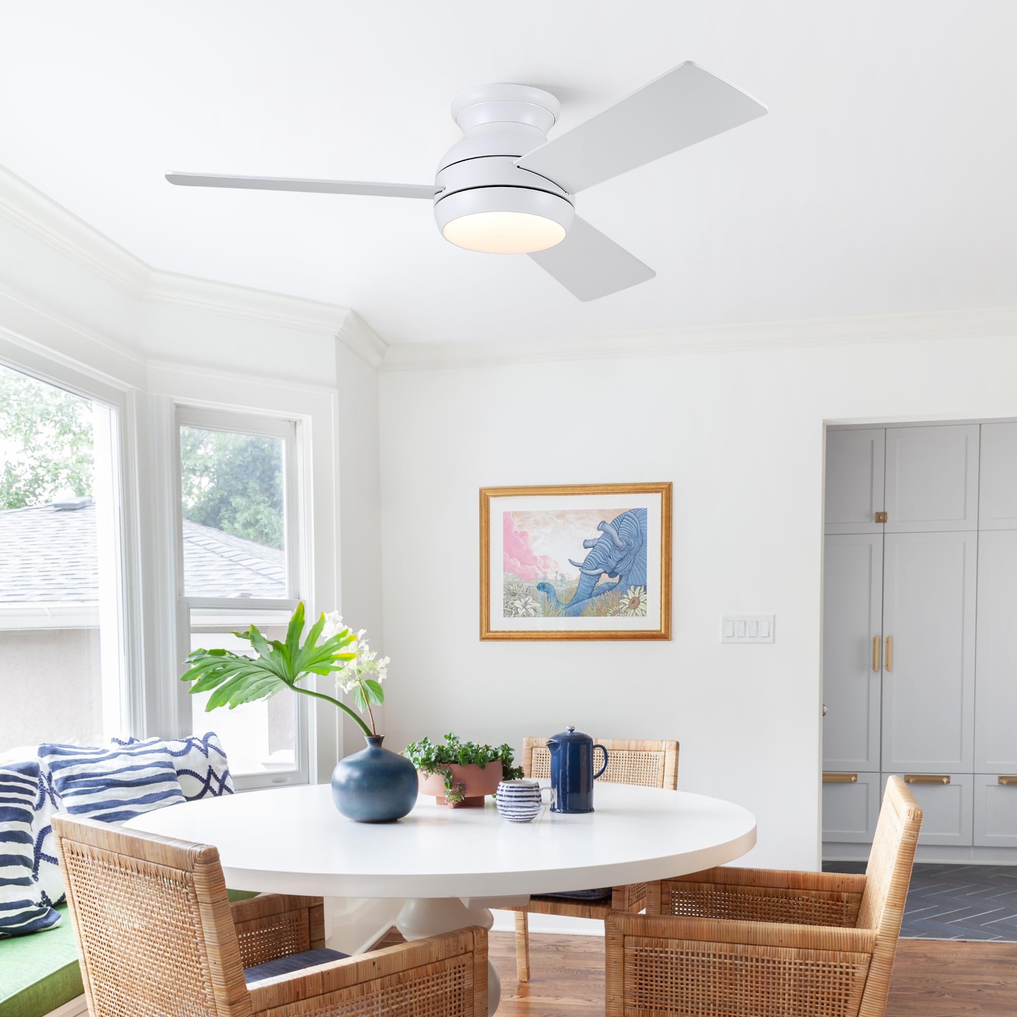 42 Inch Ceiling Fans with Lights and Remote White Low Profile Ceiling Fan with Light Flush Mount Reversible — view 2