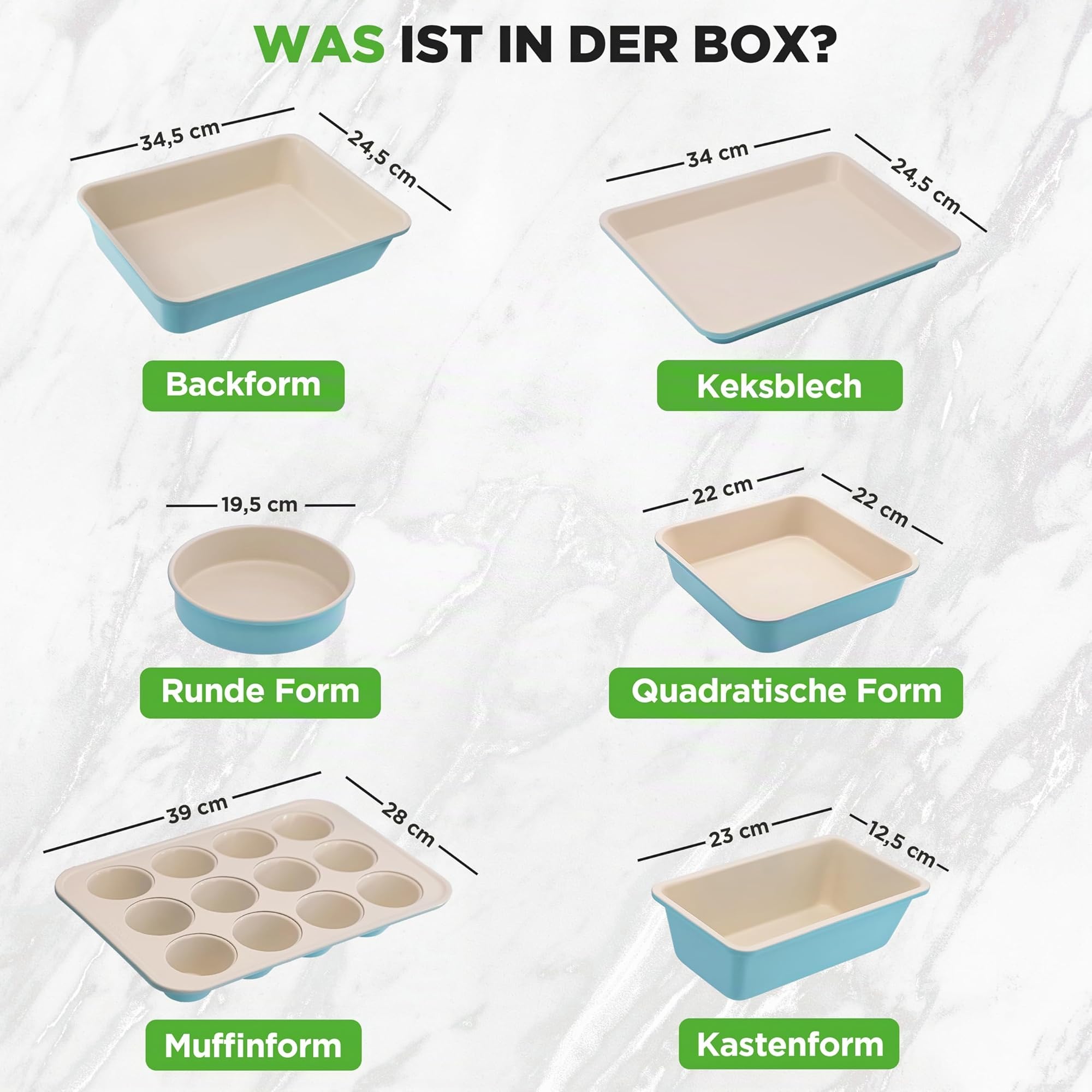 Nutrichef Backblech & Brotbackform Set, 6-teilig – Karbonstahl mit Keramik-Antihaft Für Kuchen, Brot, Lasagne – Backspaß für jede Gelegenheit, Türkis