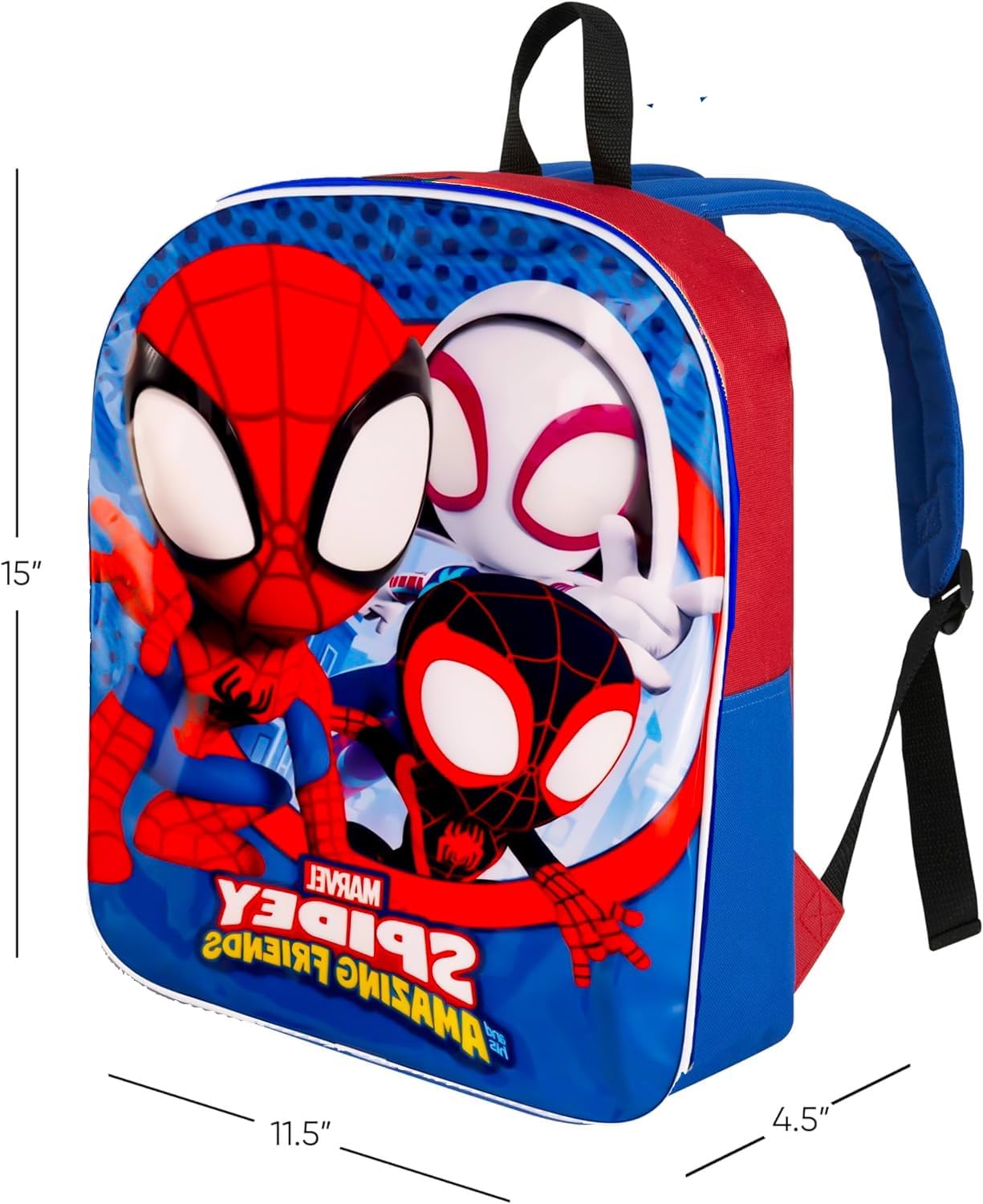 Spiderman Backpack for Boys 4-8yrs w/Padded Straps & Large Compartment - Kindergarten Backpack for Boys, Includes Spidey Water Bottle, 3D Puffy Stickers & More - Toddler Spiderman Backpack, Medium