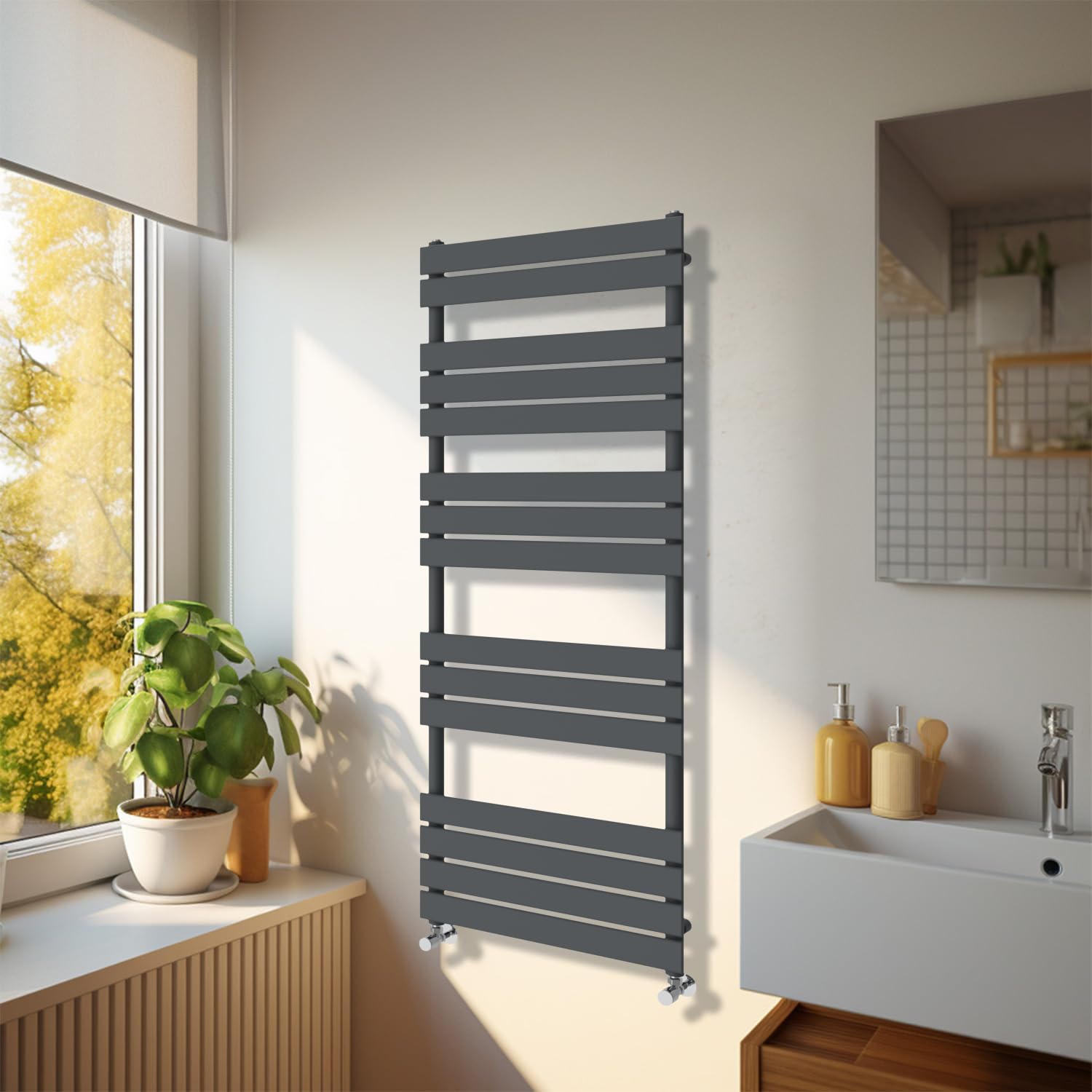 NRG Bathroom 1600 x 600mm Flat Panel Heated Towel Rail Radiator Anthracite