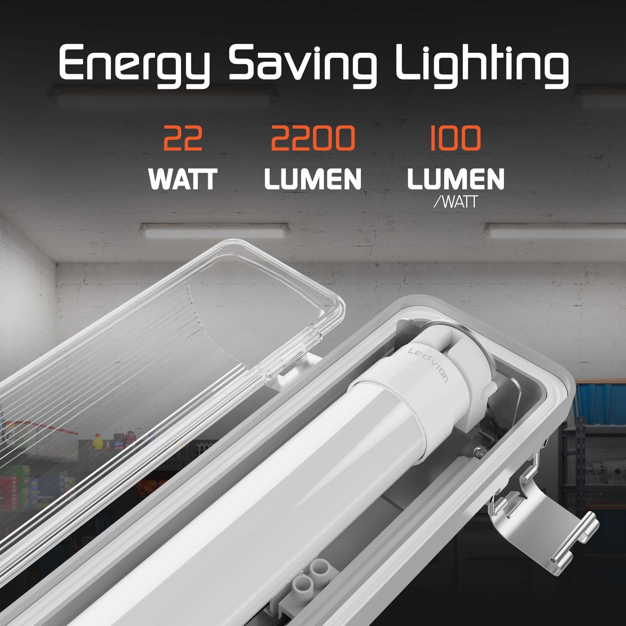 Ledvion - Plafoniera led soffitto, 150cm, IP65, 12W, 120 lm/W, Bianco freddo, 6500K, Accoppiabile, Plafoniera Garage, Neon led, lampada da laboratorio, lampada da cantina