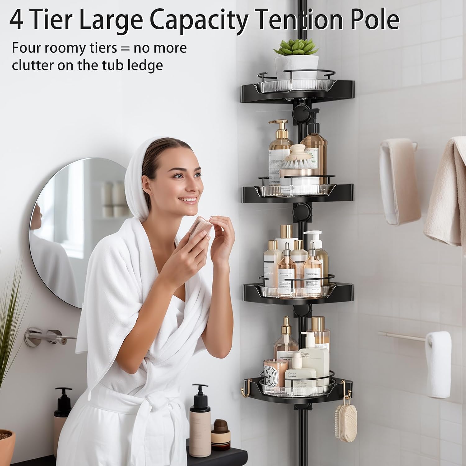 360° Rotating Corner Shower Caddy, Tension Pole - Image 6