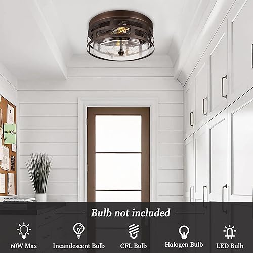 Miniatura 4 de ROS61A ORB - Lámpara de techo de montaje empotrado, 12 pulgadas, 2 luces, moderna, rústica, cerca del techo, con vidrio sembrado, para dormitorio,