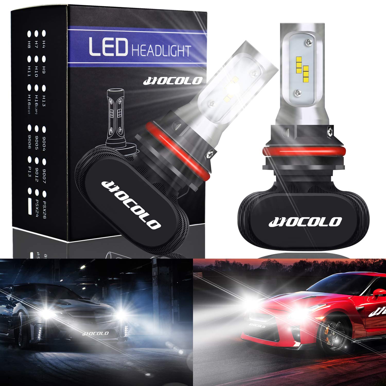 HOCOLO S1 9007 HB5 LED Bulb, 50W 6500K White 8000Lumens Extremely Bright SEOUL CSP Chips Conversion Kit Fanless Cool White All In One Plug N Play Headlight High Low Beam(S1-9007 Hi/Lo Beam)