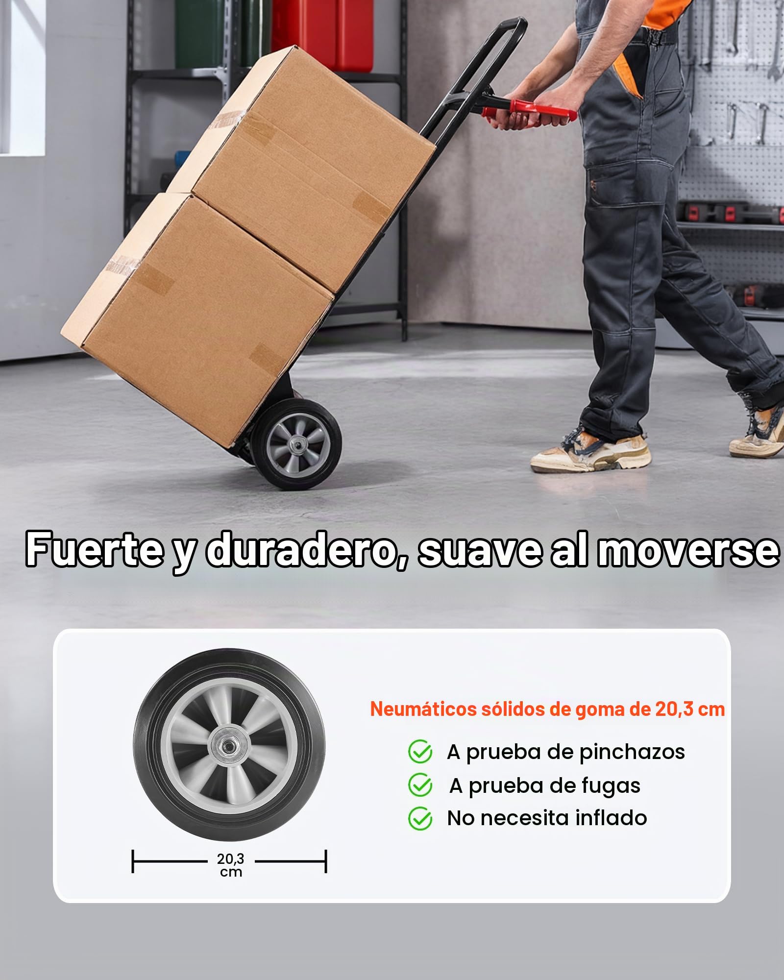 VEVOR Carretilla de Mano Móvil, Carga 272,1 kg, Portátil, Acero de Aleación, con Ruedas, Asa Telescópica y Correa de Amarre, para Uso en Casa, Oficina, Almacén y Supermercado, 48 x 46 x 120 cm