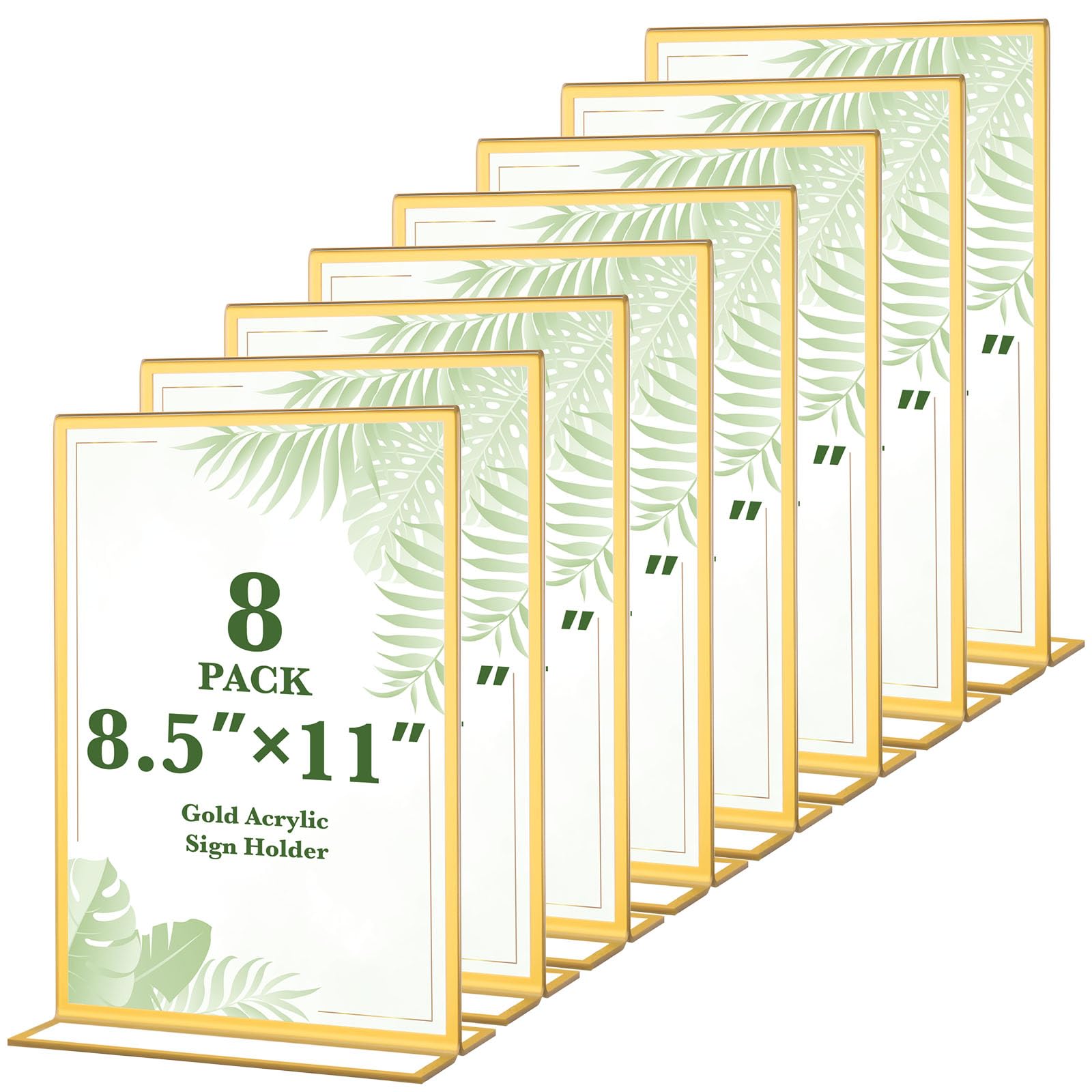8 Stück goldene Acryl-Schilderhalter, 21,6 x 27,9 cm, doppelseitiger vertikaler Ständer, transparenter Rahmen, Tisch-Menü-Displayhalter für Hochzeitstischnummern, Restaurant-Schilder