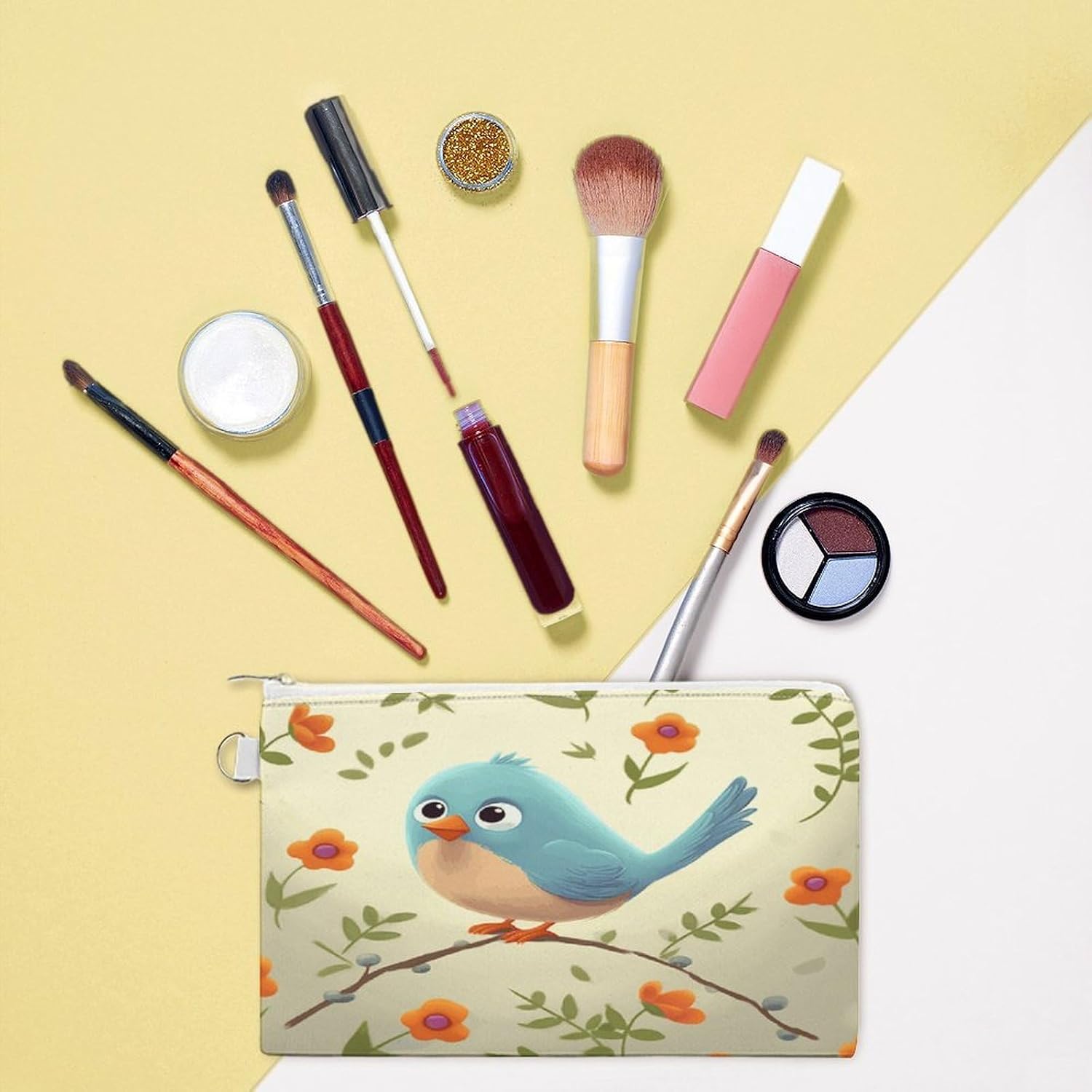 Cute Bird Coin Purse Pouch for Men Women Travel Portable Check Wallet Zipper Bank Bag Canvas Coin Wallet Money Bag 7.4 in X 4.6 in Money Pouch Lightweight Change Holder
