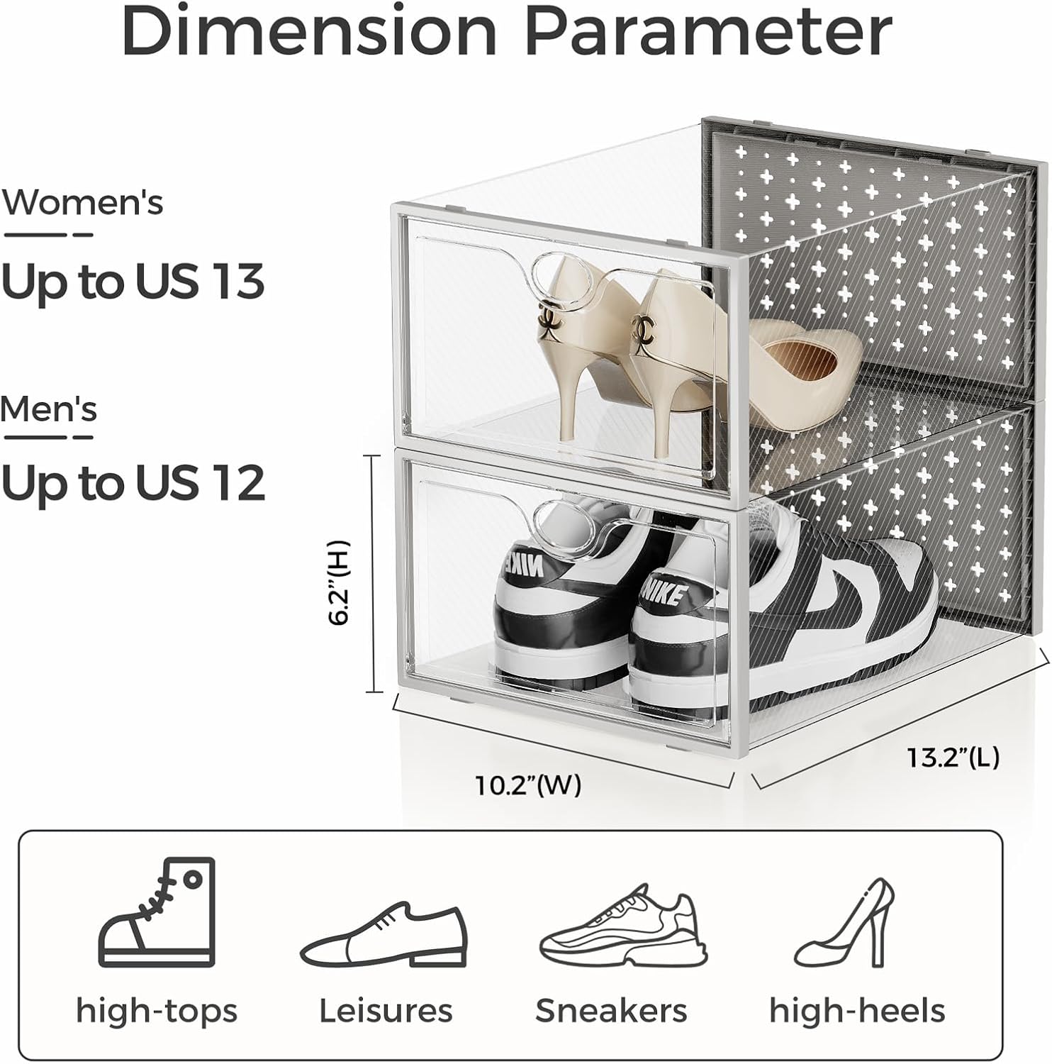 pinkpum 15 pack x-large shoe storage boxes fit size 11, shoe organizer for closet clear plastic stackable shoe dispaly case bins holder, sneaker storage for sneakerheads gray 15 pack grey