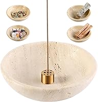 Koville Natural Travertine Incense Holder 6 Inch - Sturdy Stick Burner Ash Catcher for Meditation, Yoga, Easy Clean Stone Bowl