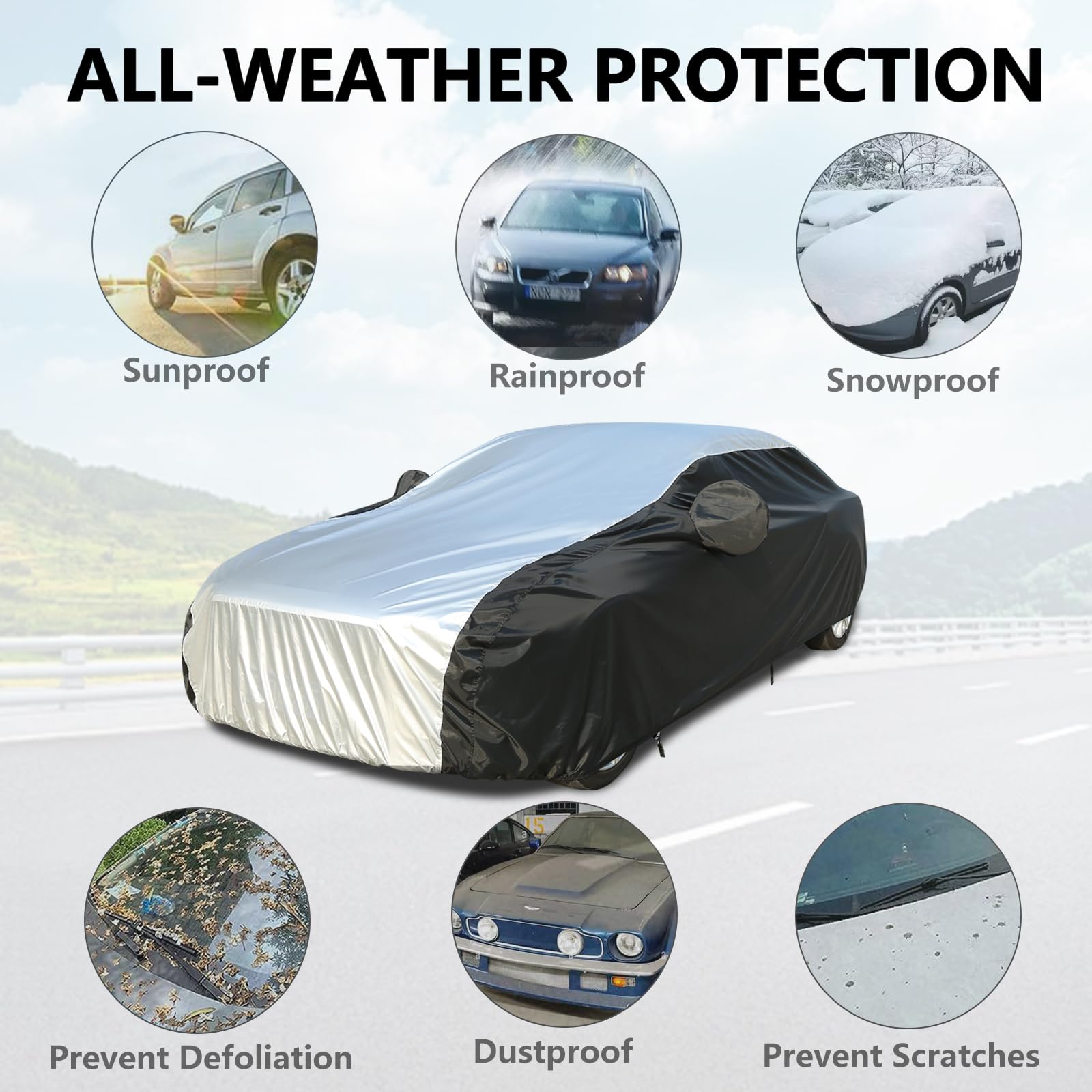 Coverado Car Cover Waterproof All Weather 210D Lightweight Full Exterior Covers Snow Wind Sun UV Protection Outdoor Car — view 8